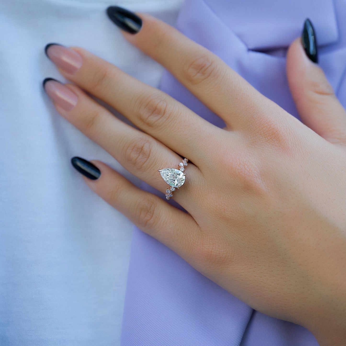 2.50 CT Pear Breathtaking Engagement Ring Hidden Halo