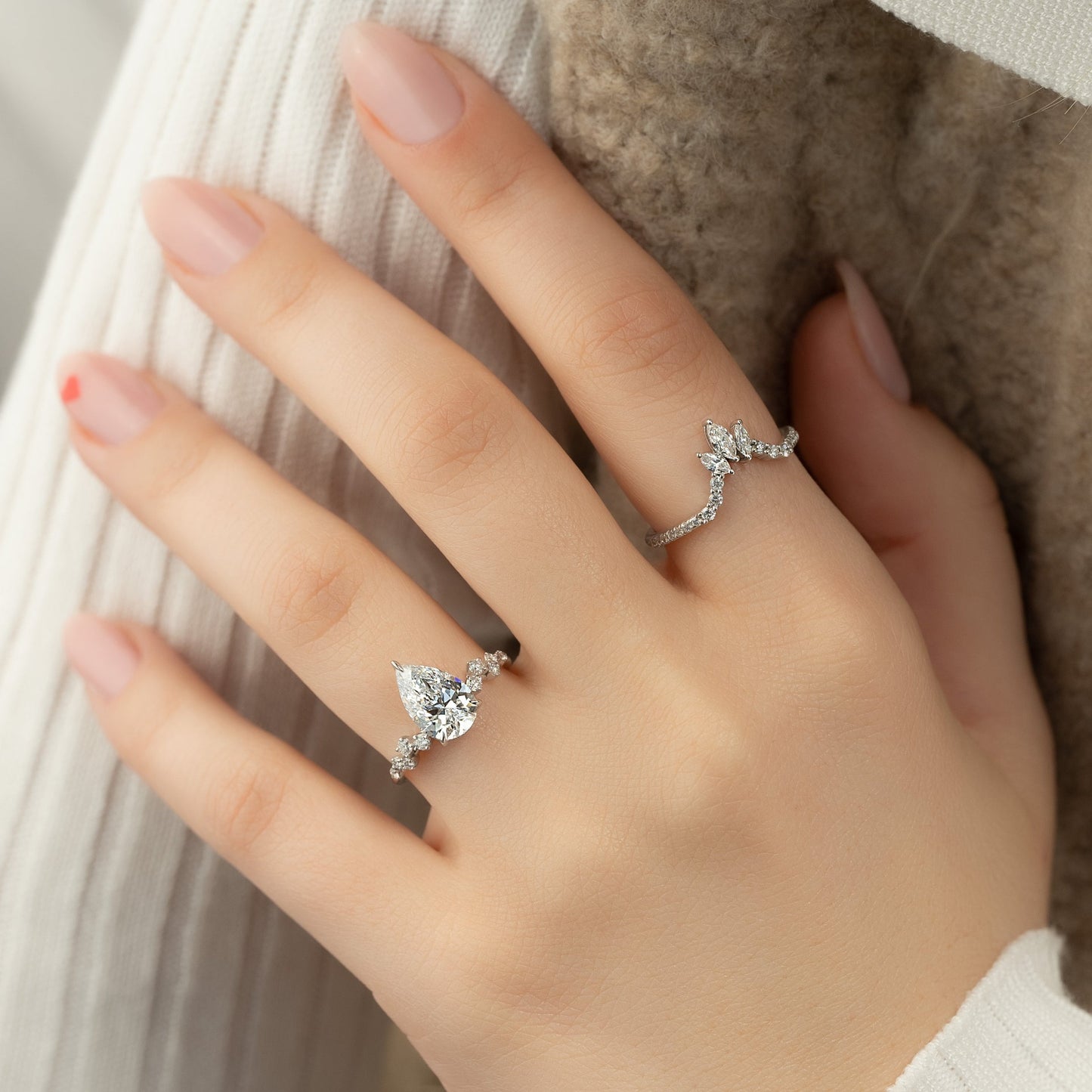 2.50 CT Pear Breathtaking Engagement Ring Hidden Halo