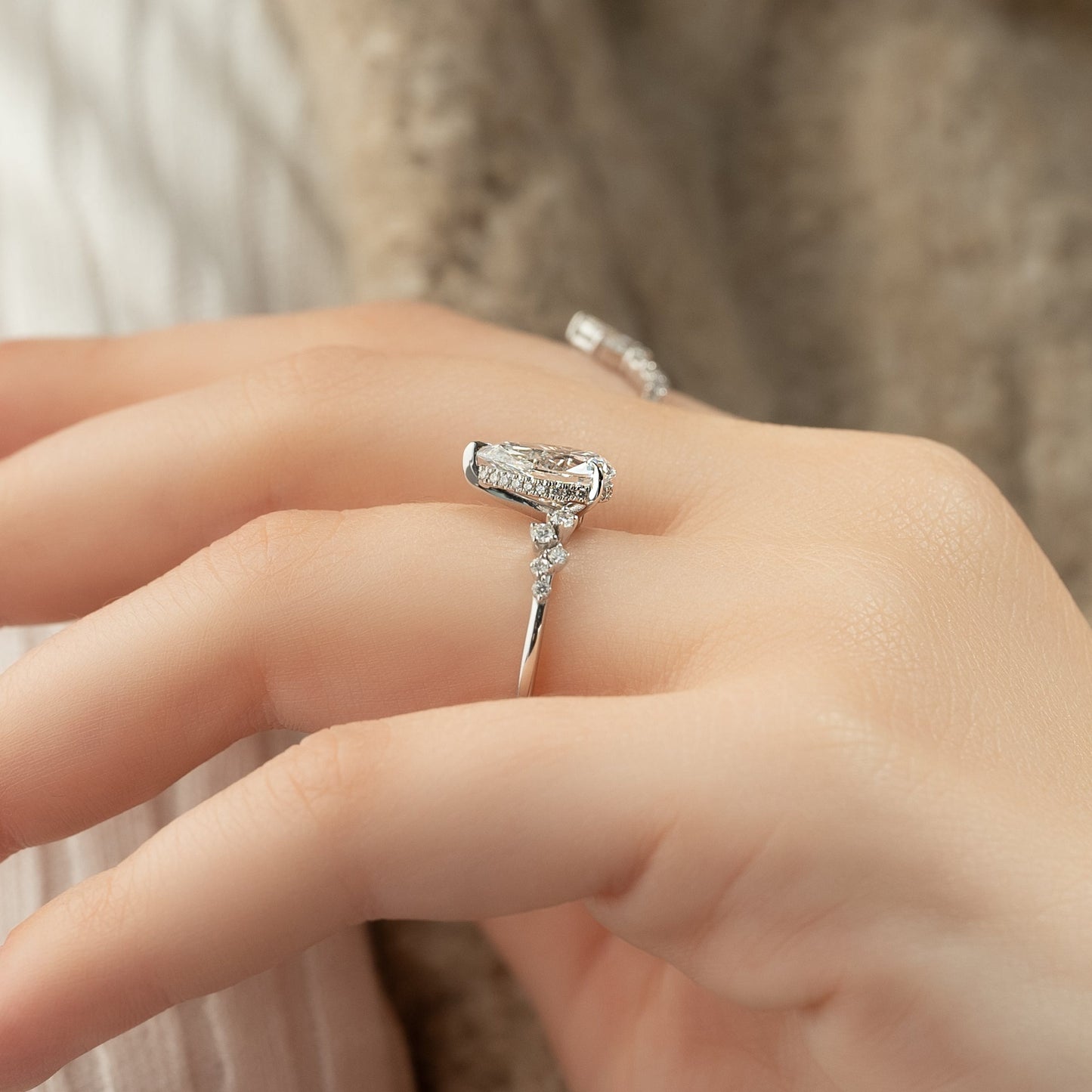 2.50 CT Pear Breathtaking Engagement Ring Hidden Halo