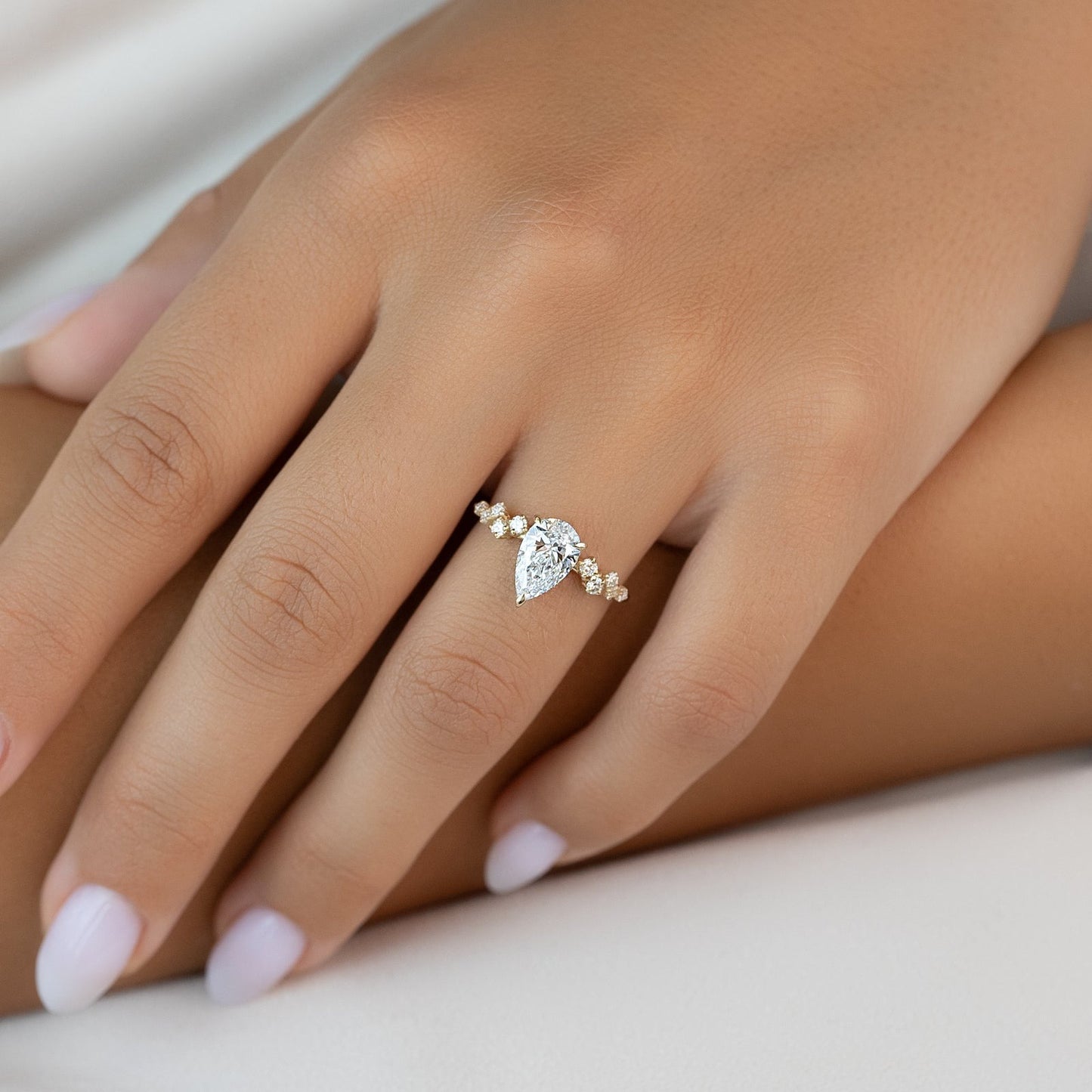 2.50 CT Pear Breathtaking Engagement Ring Hidden Halo