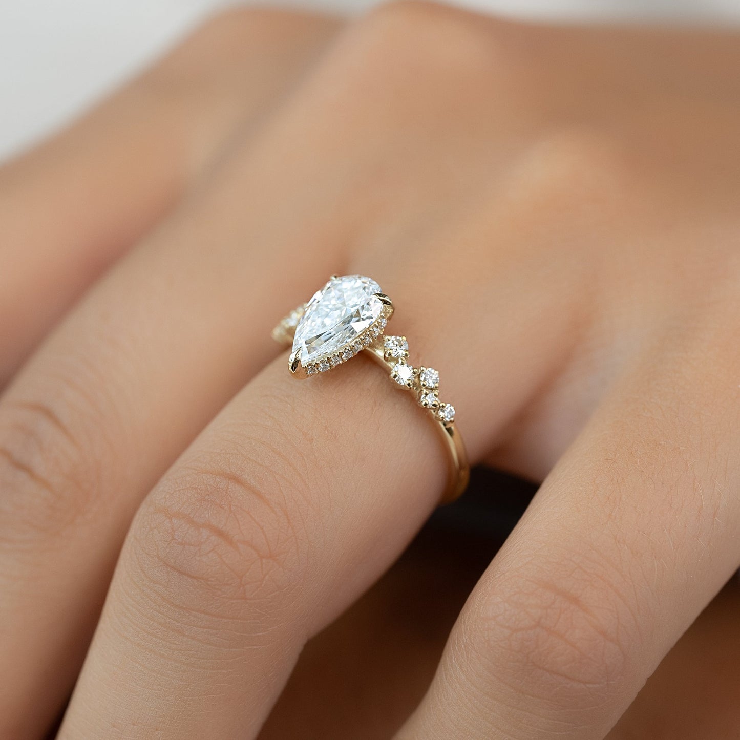 2.50 CT Pear Breathtaking Engagement Ring Hidden Halo
