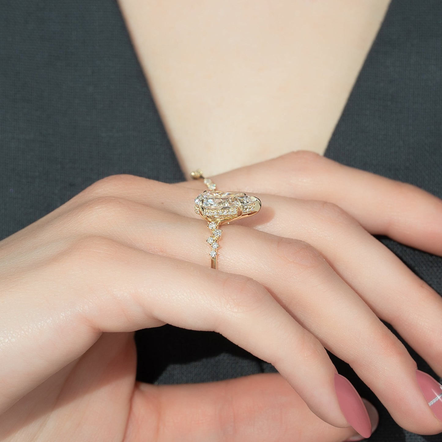 2.50 CT Pear Breathtaking Engagement Ring Hidden Halo