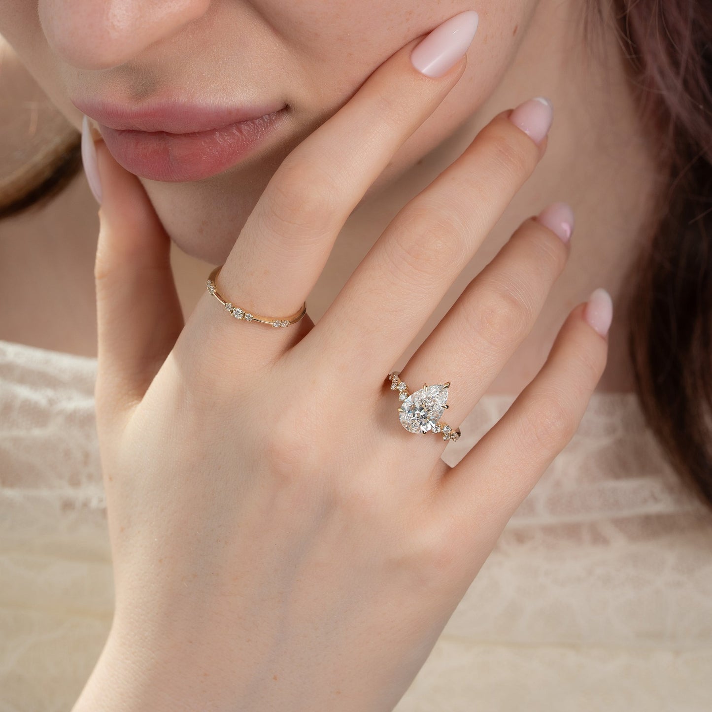 2.50 CT Pear Breathtaking Engagement Ring Hidden Halo
