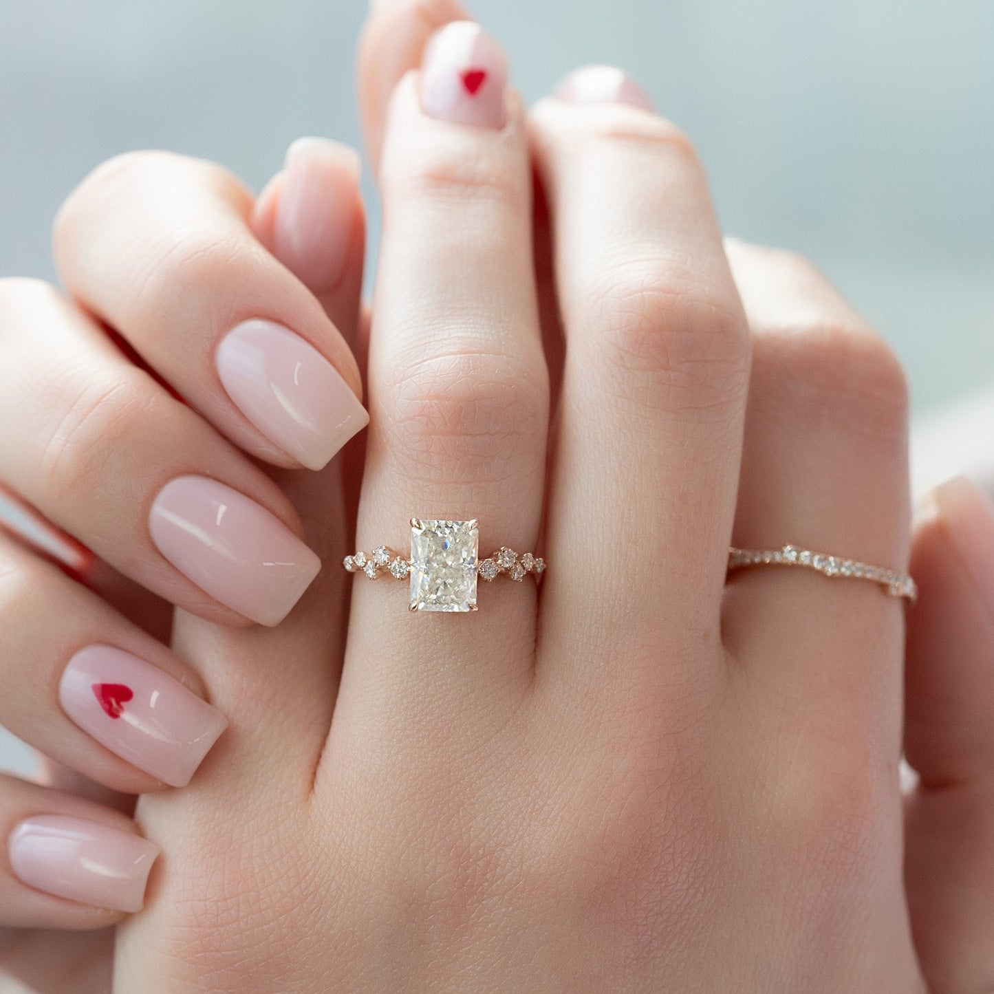 2.50 CT Radiant The Mia Engagement Ring Hidden Halo