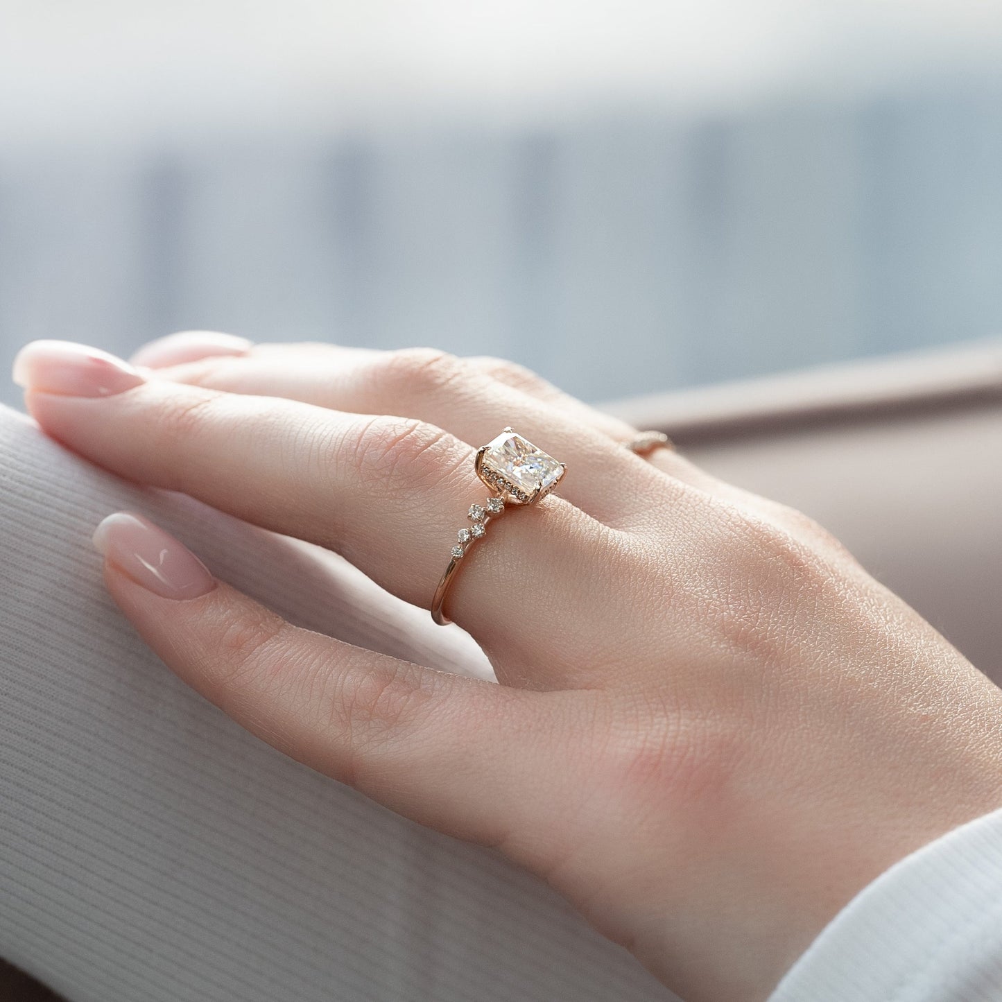2.50 CT Radiant The Mia Engagement Ring Hidden Halo