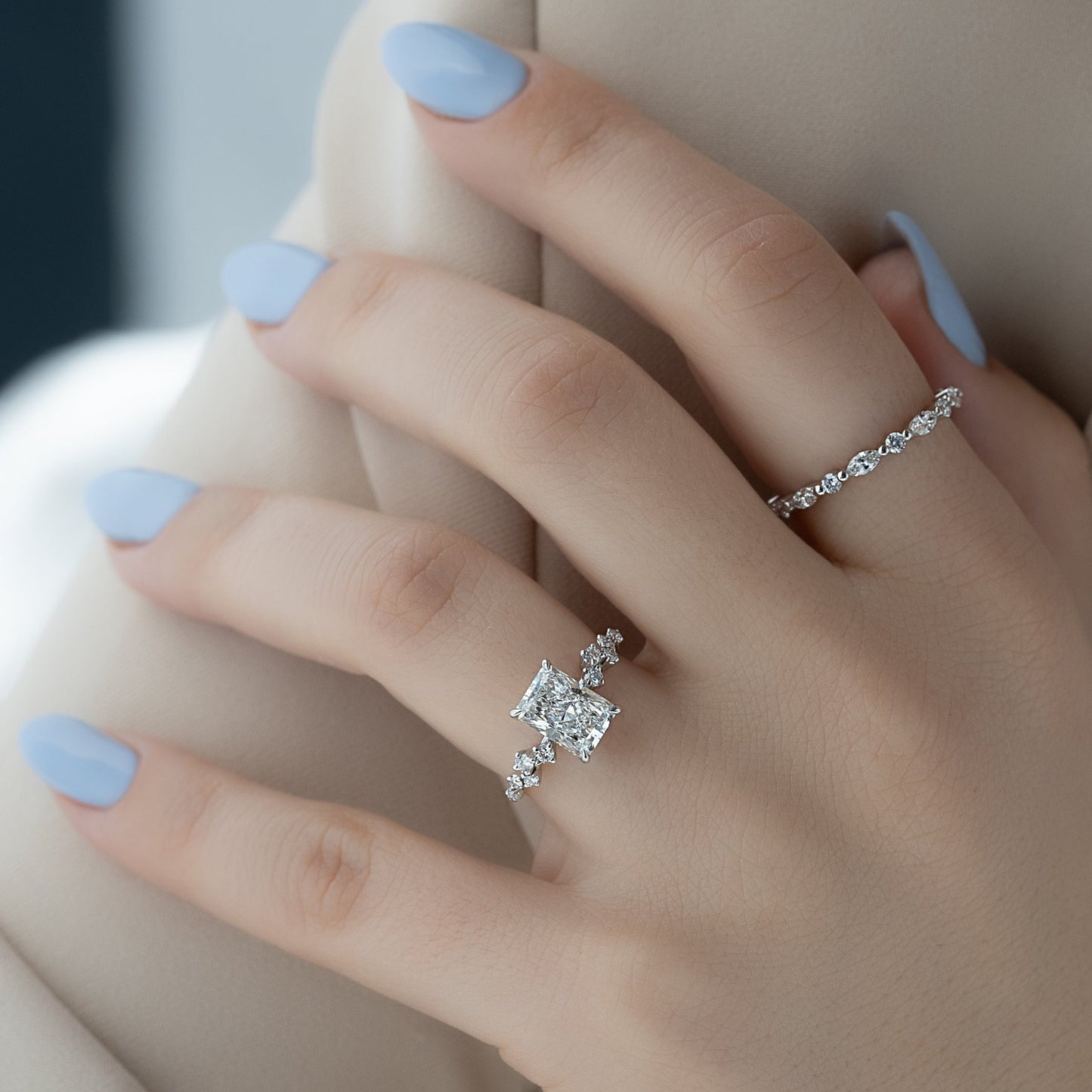 2.50 CT Radiant The Mia Engagement Ring Hidden Halo