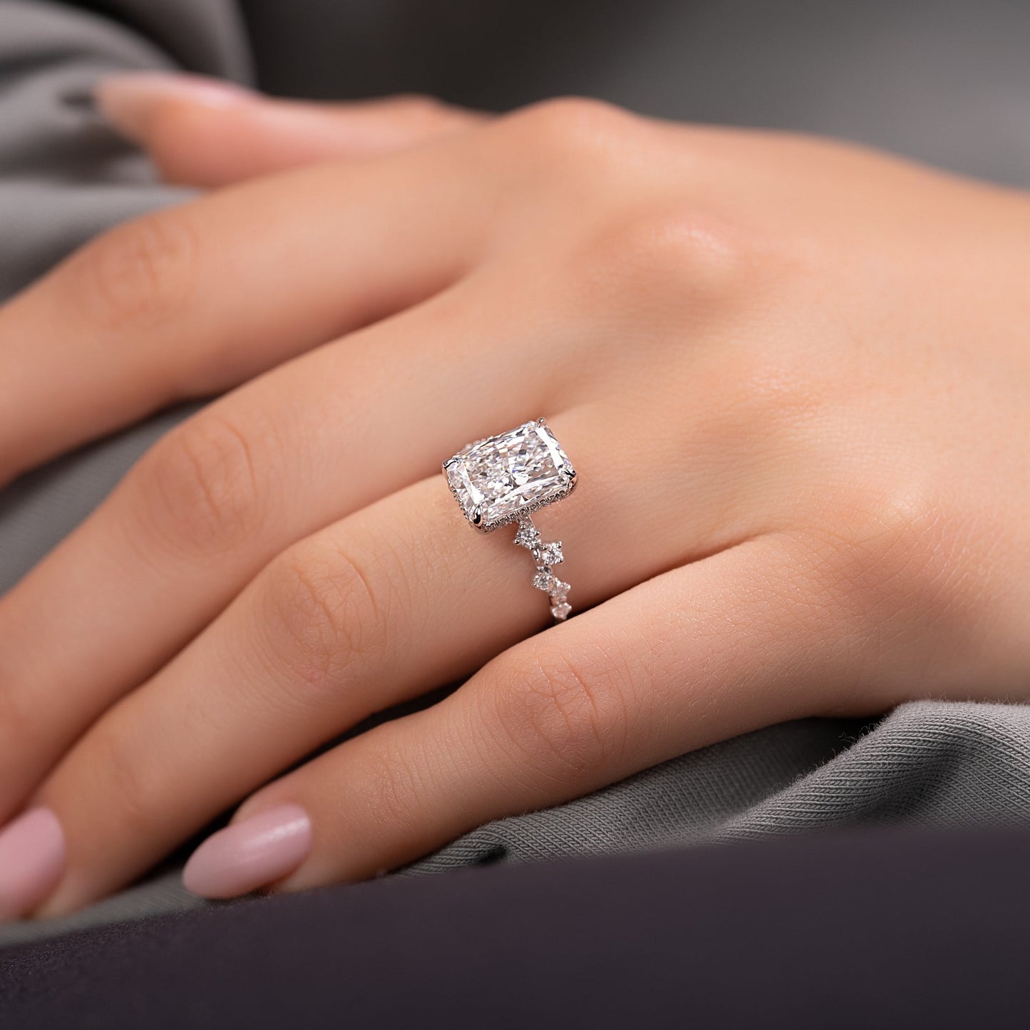 2.50 CT Radiant The Mia Engagement Ring Hidden Halo