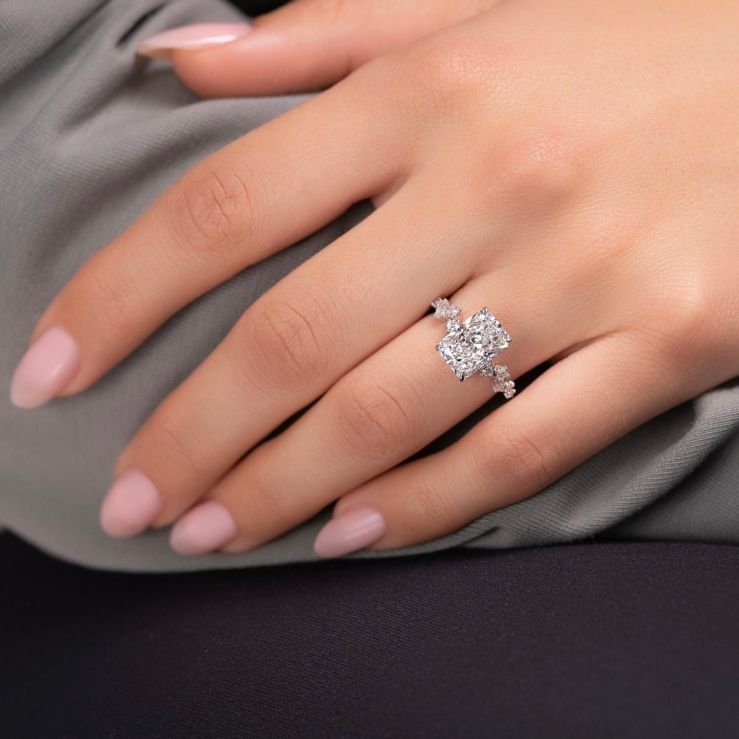 2.50 CT Radiant The Mia Engagement Ring Hidden Halo