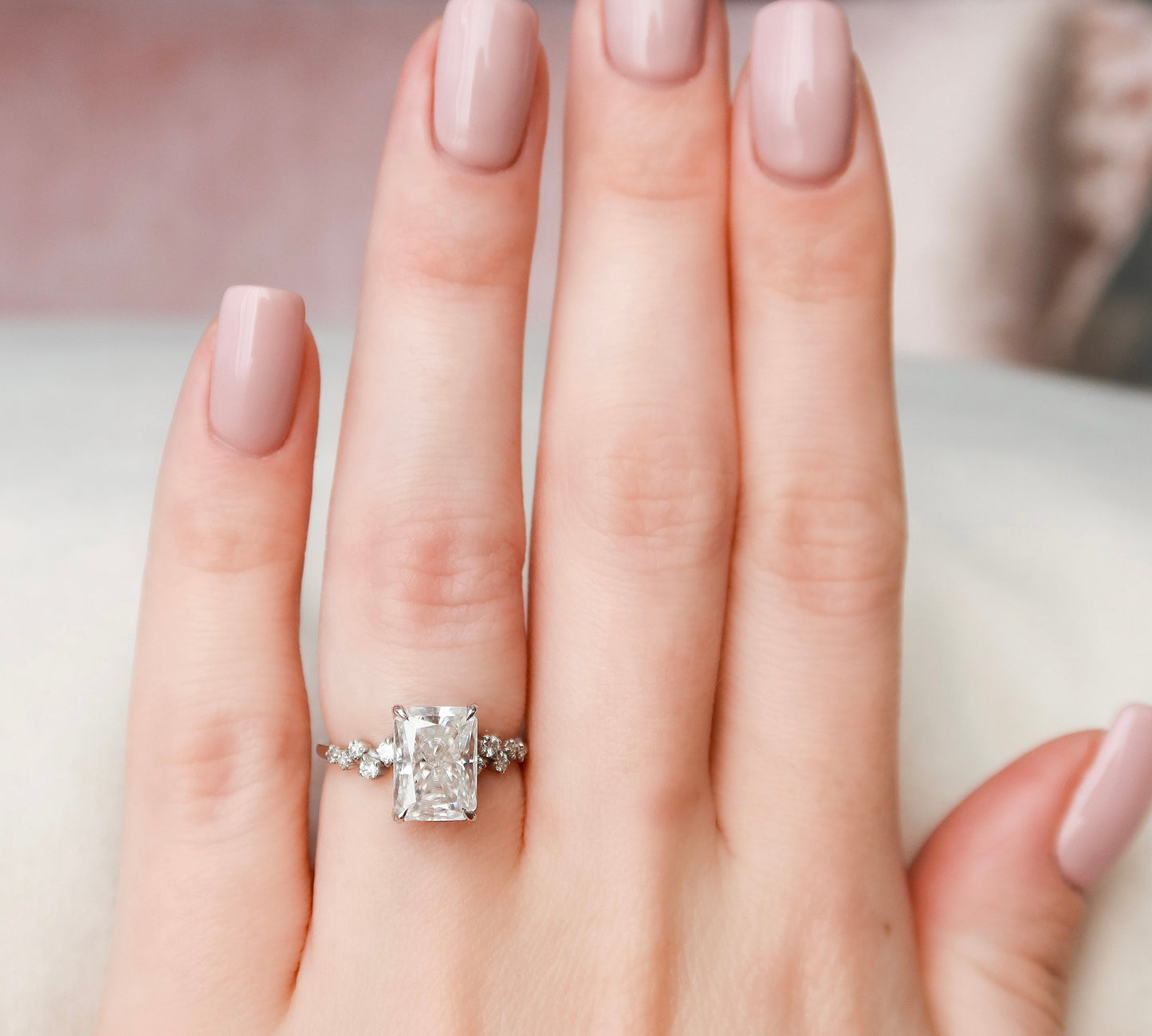 2.50 CT Radiant The Mia Engagement Ring Hidden Halo