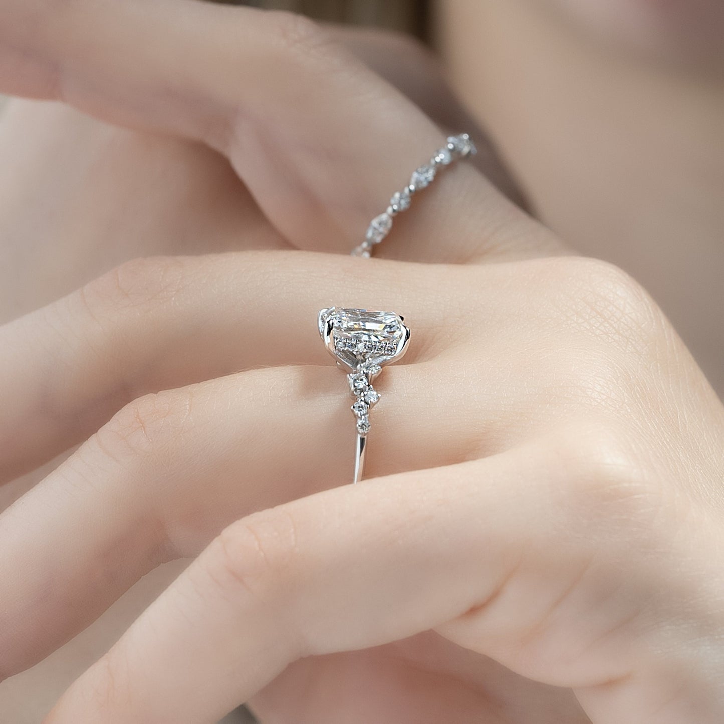 2.50 CT Radiant The Mia Engagement Ring Hidden Halo