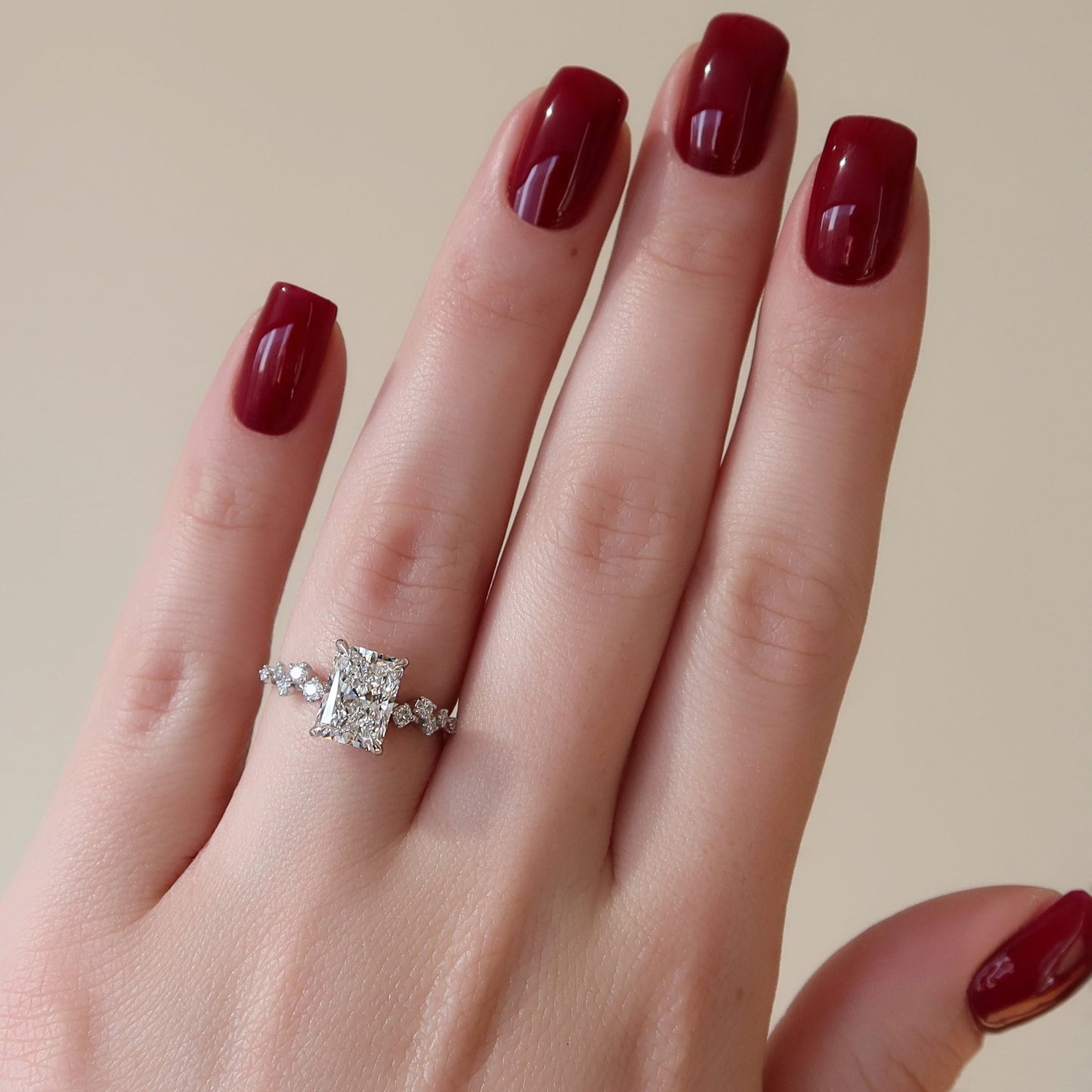 2.50 CT Radiant The Mia Engagement Ring Hidden Halo