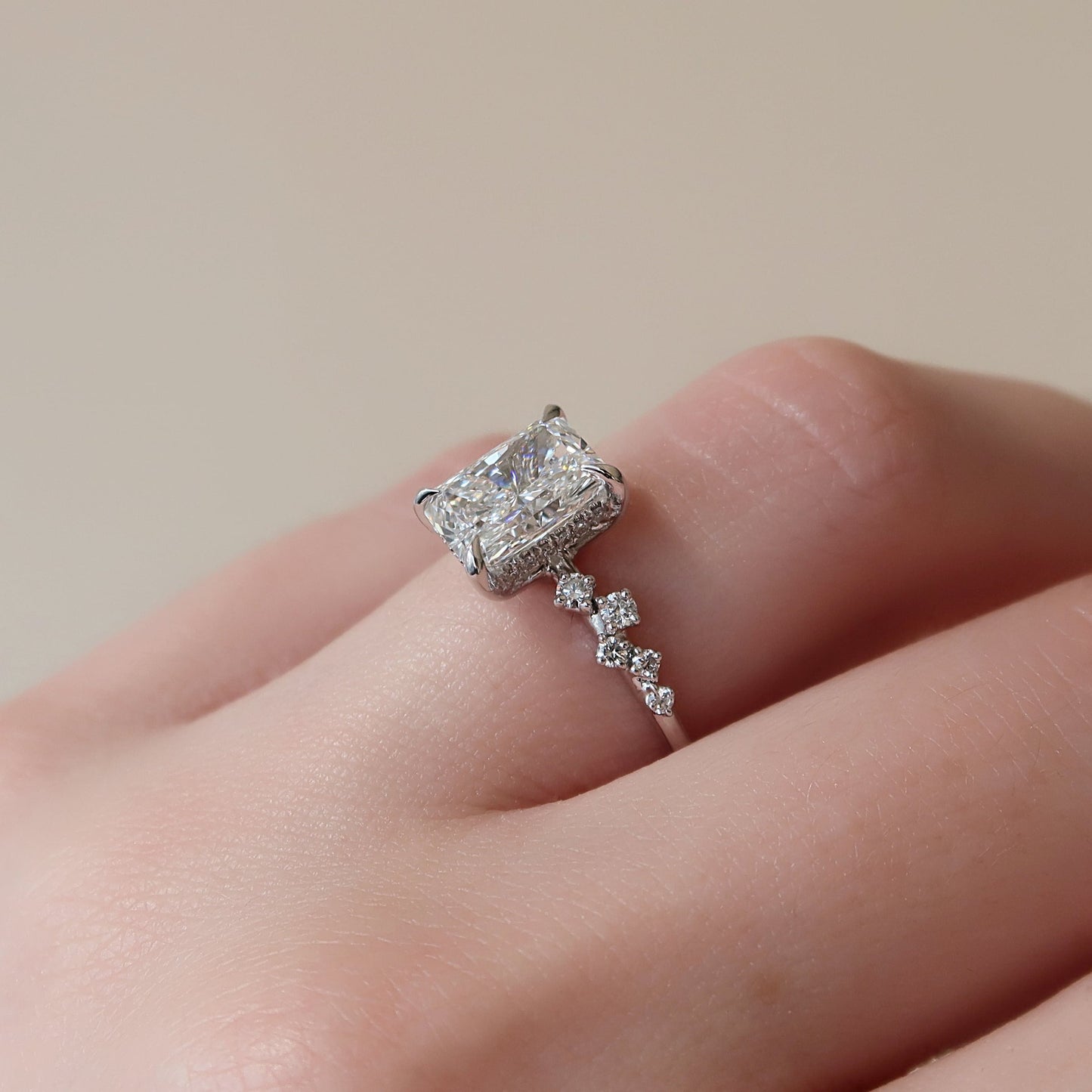 2.50 CT Radiant The Mia Engagement Ring Hidden Halo