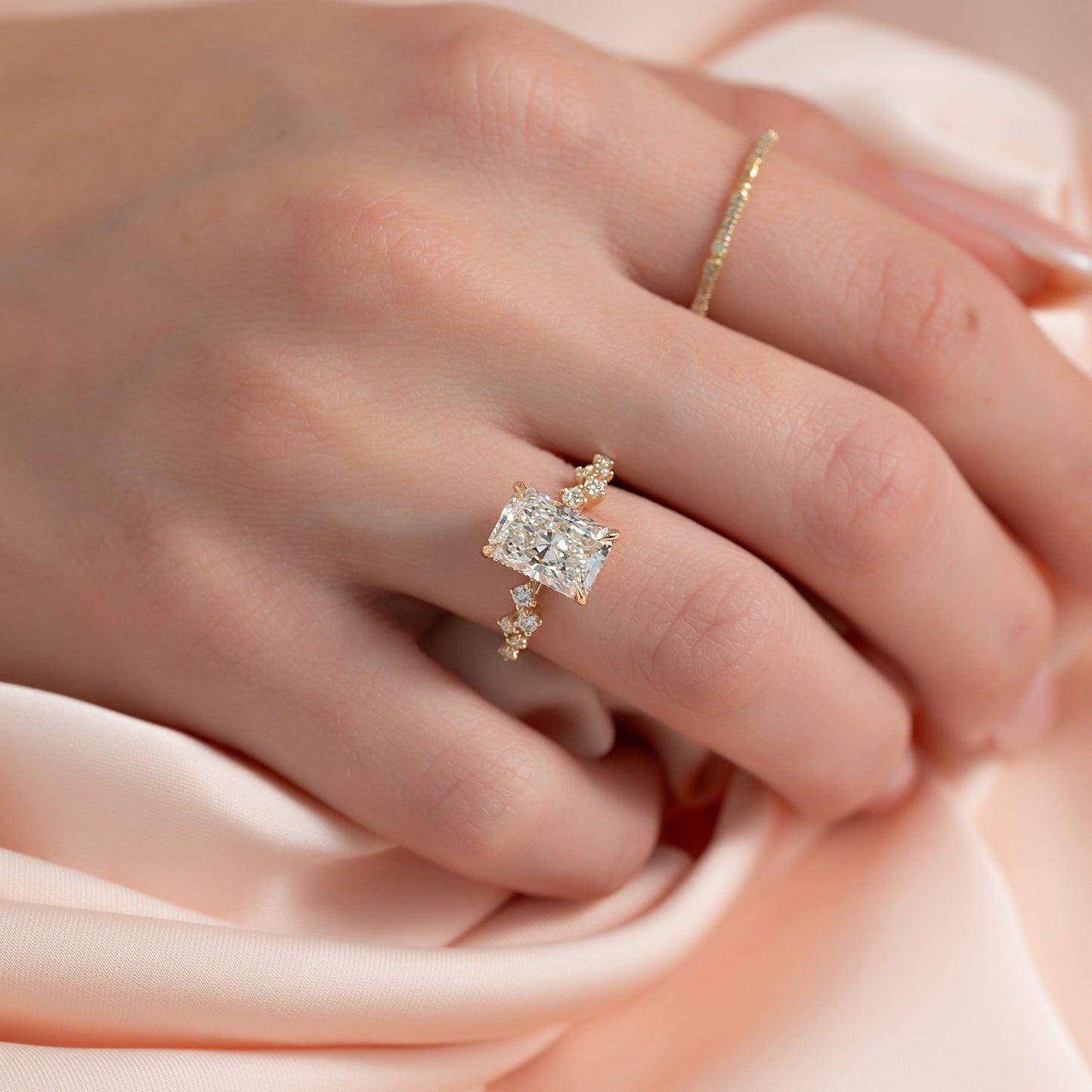 2.50 CT Radiant The Mia Engagement Ring Hidden Halo