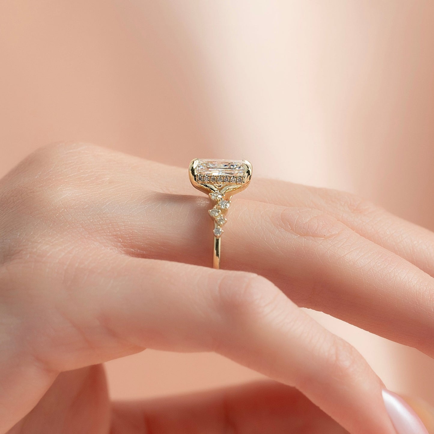 2.50 CT Radiant The Mia Engagement Ring Hidden Halo