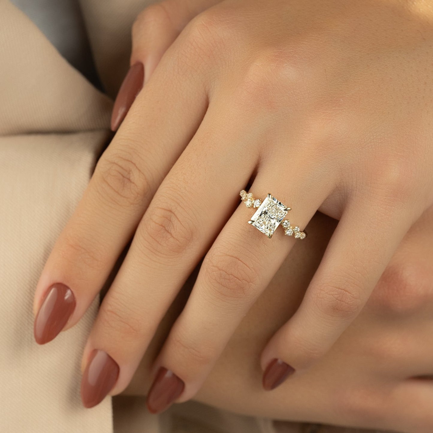 2.50 CT Radiant The Mia Engagement Ring Hidden Halo