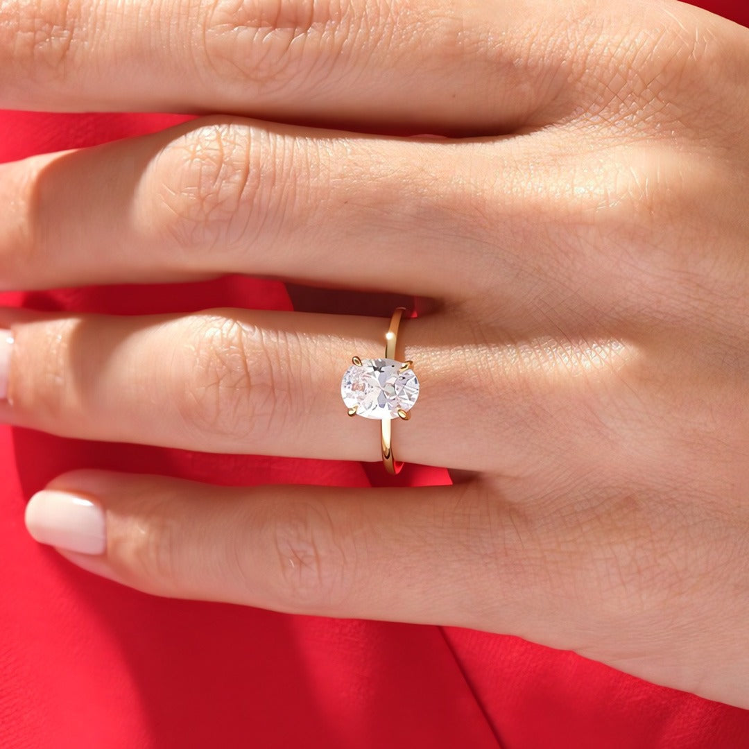 2.25 Ct Oval Cut Natural Diamond Hidden Halo Solitaire Engagement Ring