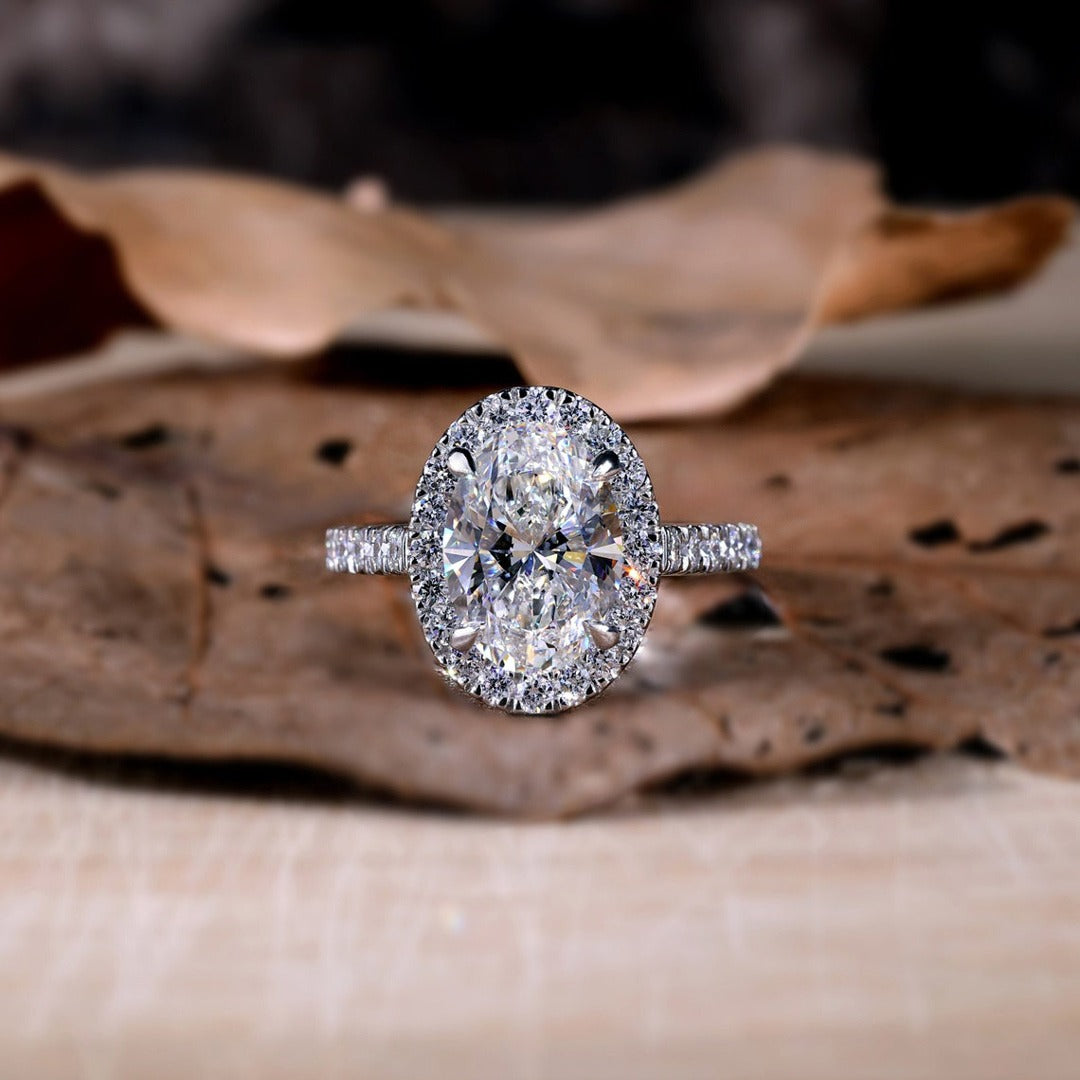 2.50 Ct Center Stone Oval & Side Stone Round Cut Engagement Ring