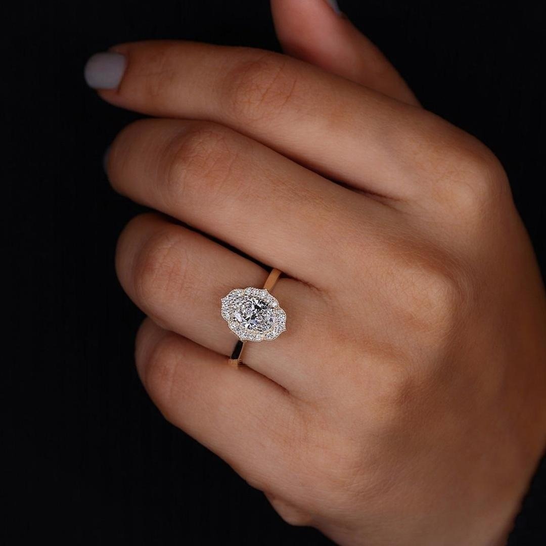 2.60 Ct Oval Lab Diamond Halo Solitaire Engagement Ring
