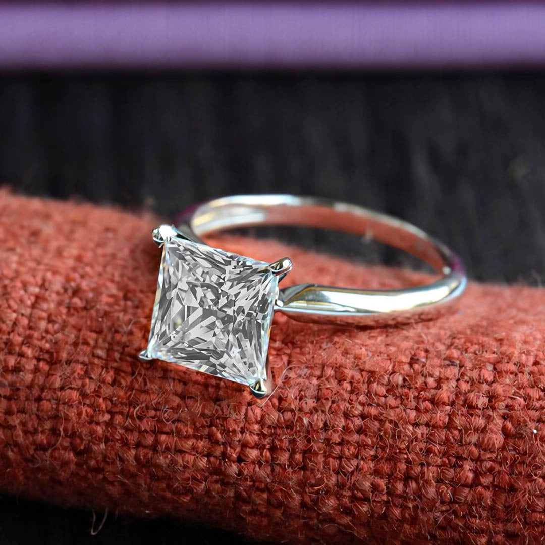 3.00 Ct Princess Cut Solitaire Engagement Ring 14k White Gold Plated
