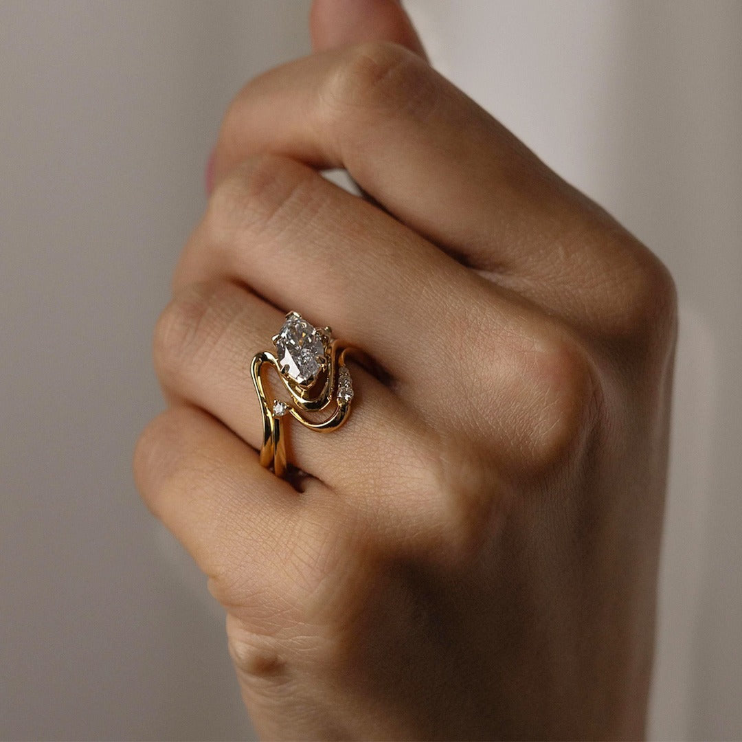 1.56 Ct Marquise Cut Diamond Engagement Ring Set 14k Yellow Gold Ring Bridal Ring