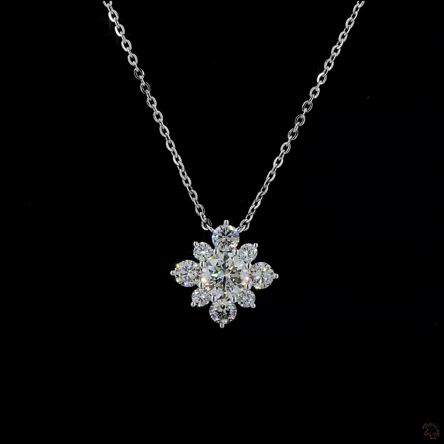 3.10 Ct Floral Cluster Diamond Pendant Necklace, Round Cut Diamond Flower Necklace, Elegant Statement Jewelry, Luxury Fine Jewelry Gift