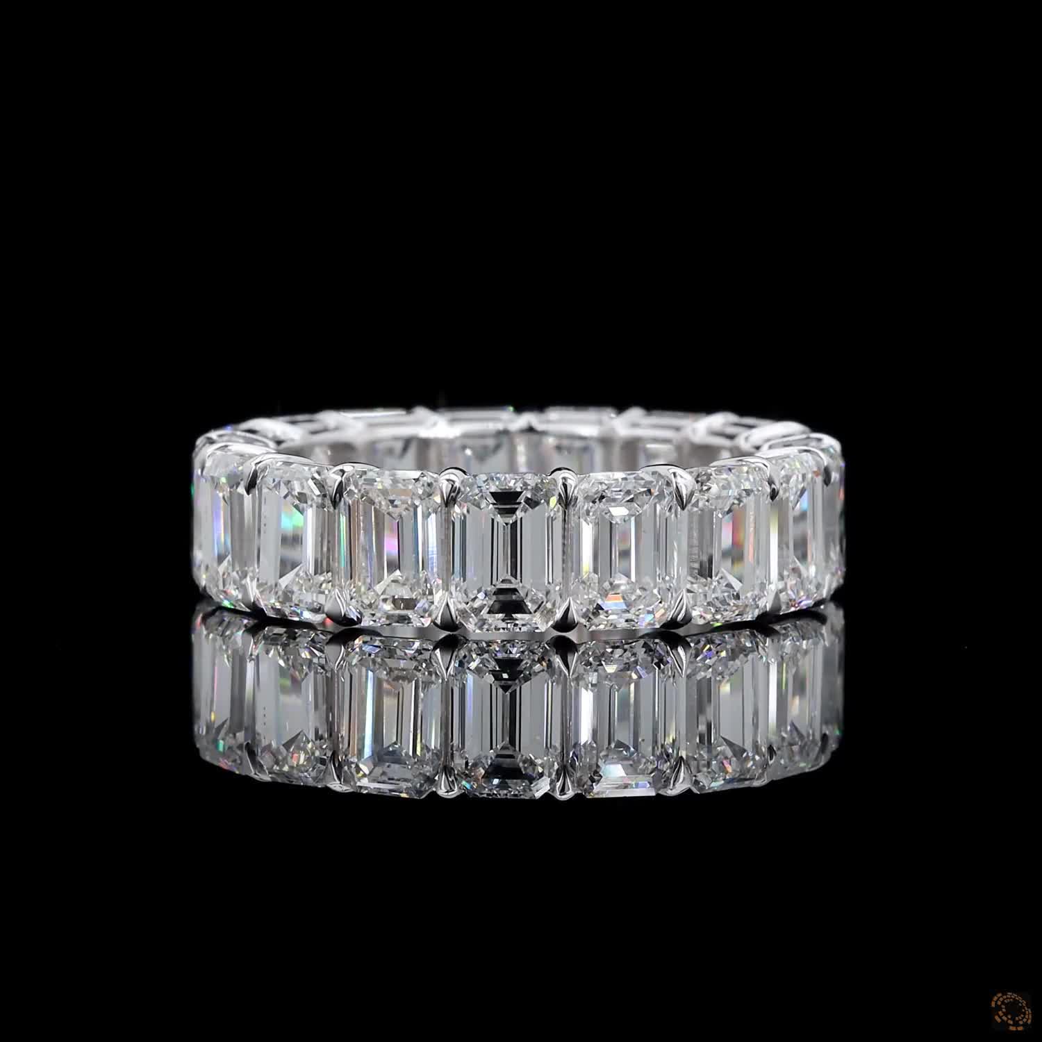 8.58 Ct Vertical Emerald-Cut Diamond Shared-Prong Eternity Ring