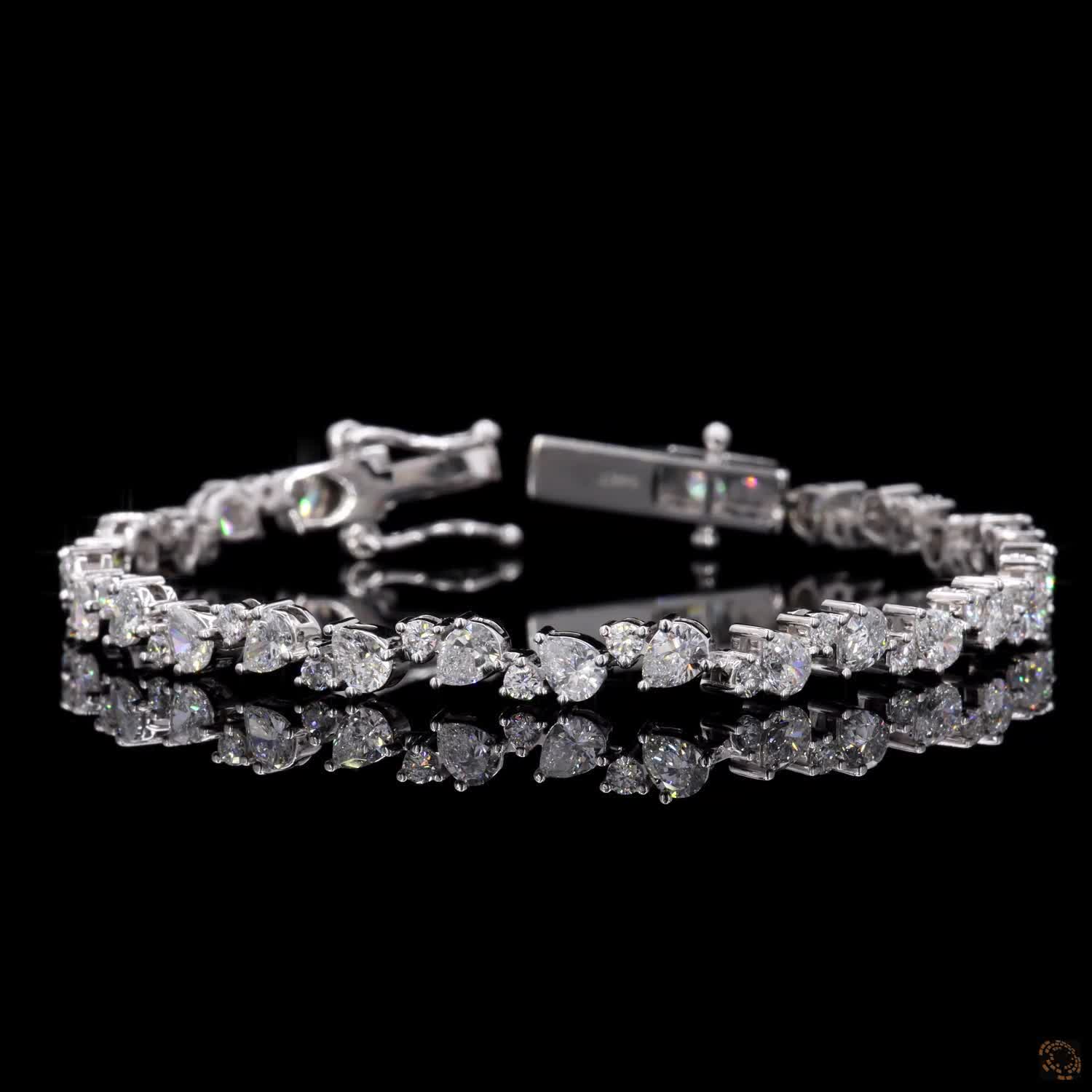 5.20 Ct White Gold Pear Cut Cluster Fancy Bracelet, Asymmetric Scattered Pear Line Bracelet, Modern Fine Jewelry Gift