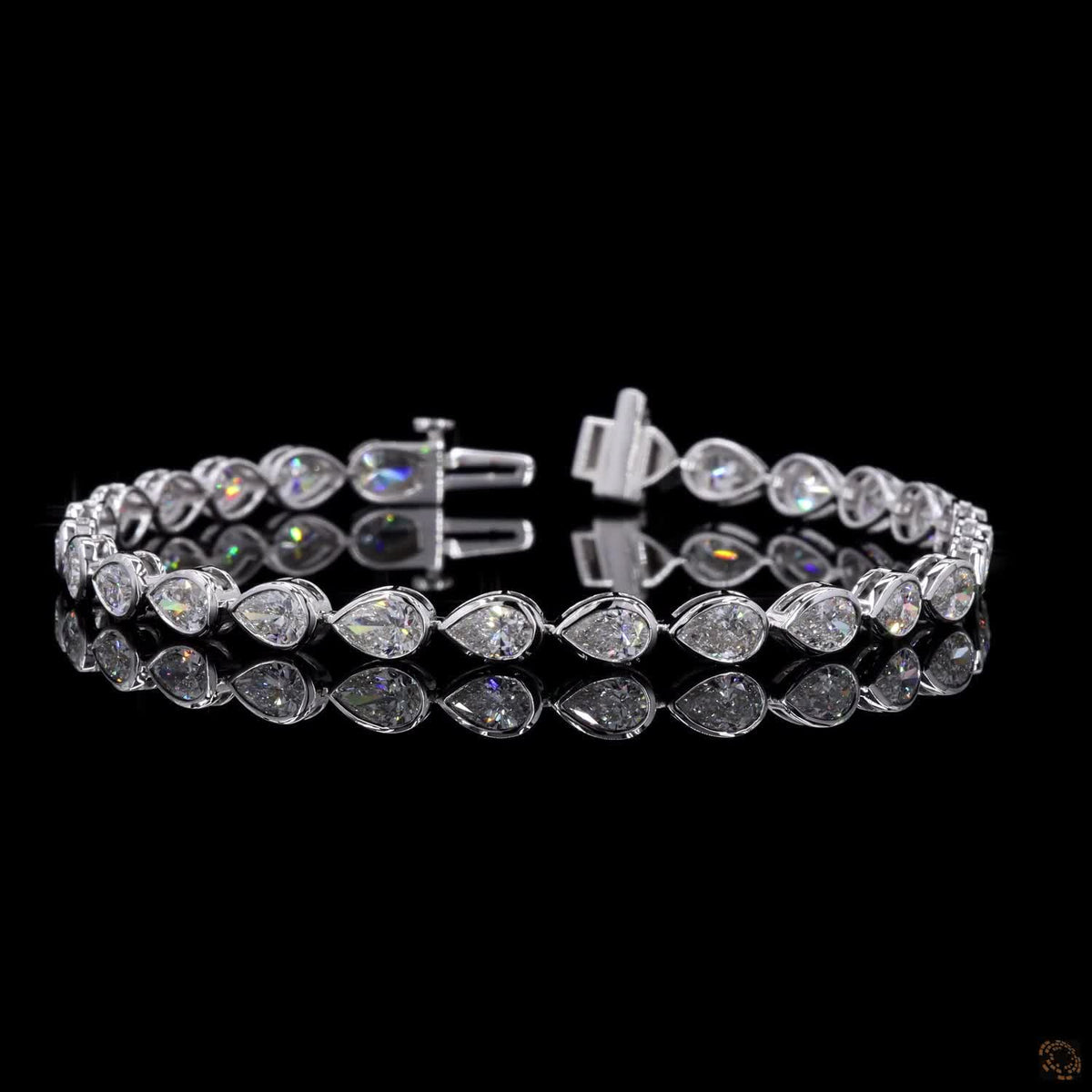 6.35 Ct Bezel-Set Pear Cut Diamond Tennis Bracelet in 14K White Gold
