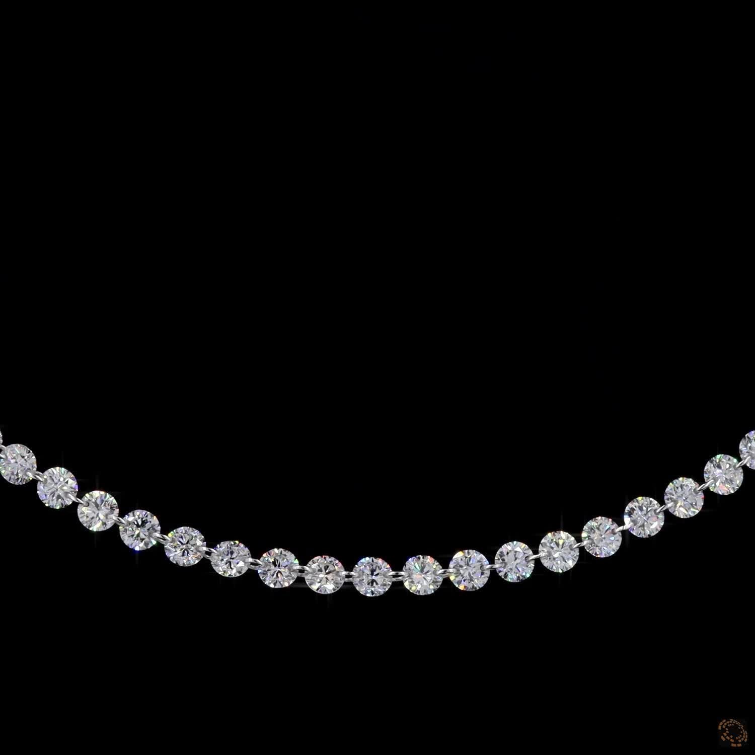 9.78 Ct Half-graduated tennis necklace featuring a continuous row of round brilliant diamonds that gracefully enlarge along the front drop