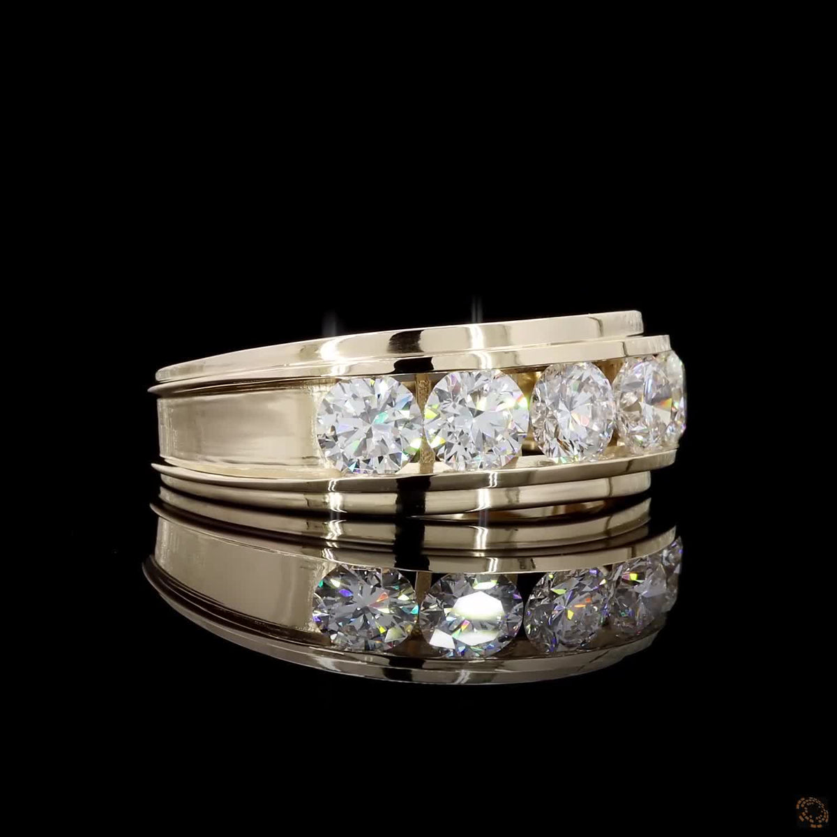 2.46 Ct Men's Channel Set Diamond Band, Yellow Gold Diamond Wedding Band, Round Diamond Men's Band, Thick Channel Set Ring