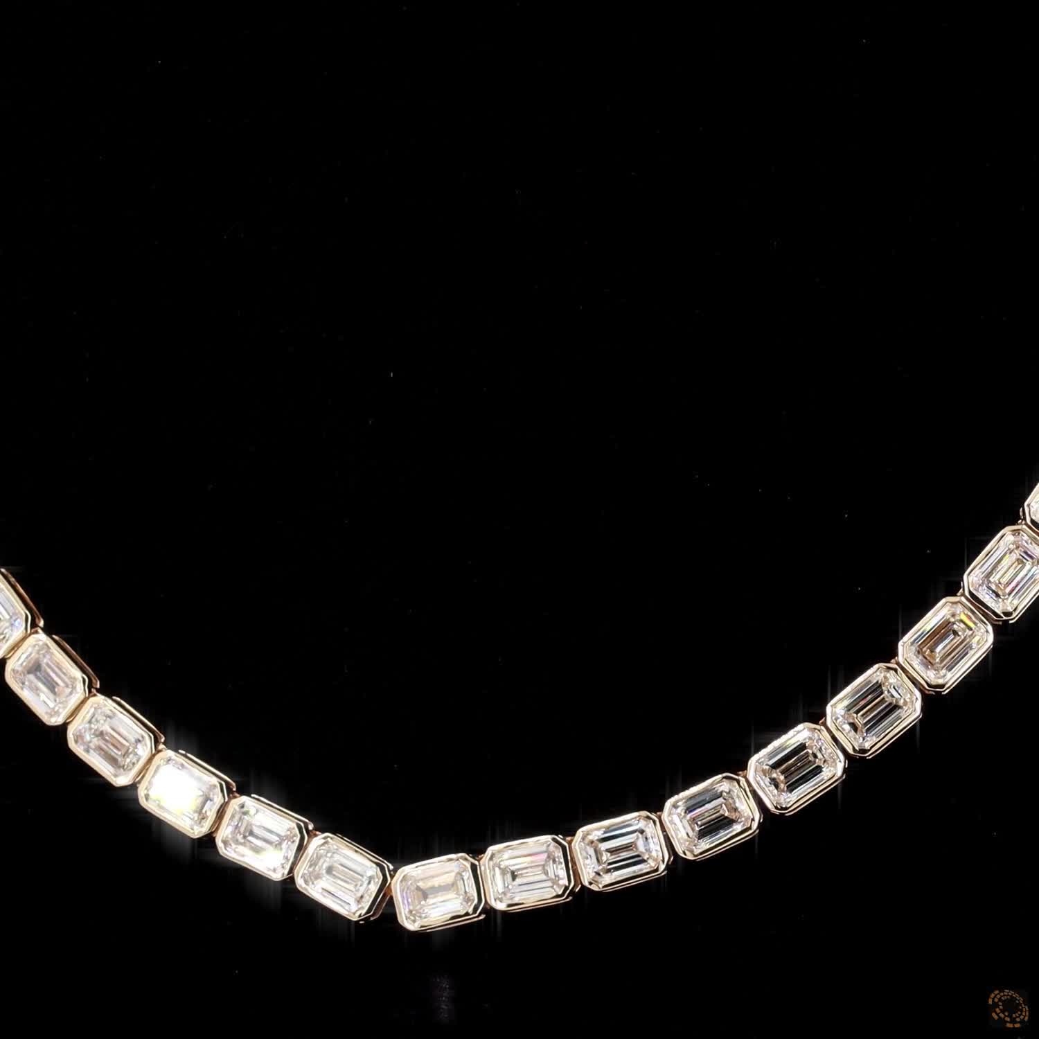 16.11 Ct Bezel Set Emerald Cut Lab Grown Diamond Tennis Necklace | Minimalist Luxury Jewelry