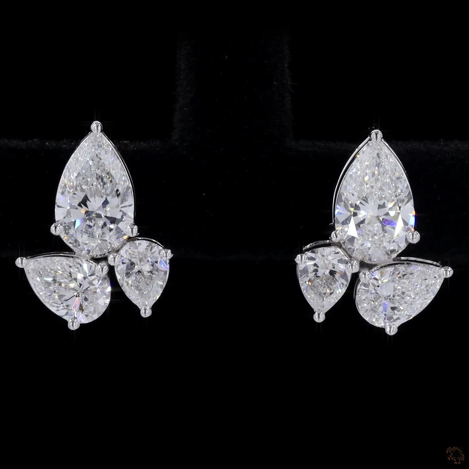 1.82 Ct Pear Cut Diamond Cluster Lotus Fashion Earrings in White Gold
