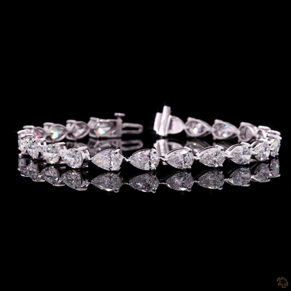 12.05 Ct Pear Cut Fancy Bracelet in 14K White Gold | Horizontal East-West Teardrop Diamond Alternative Line Bracelet