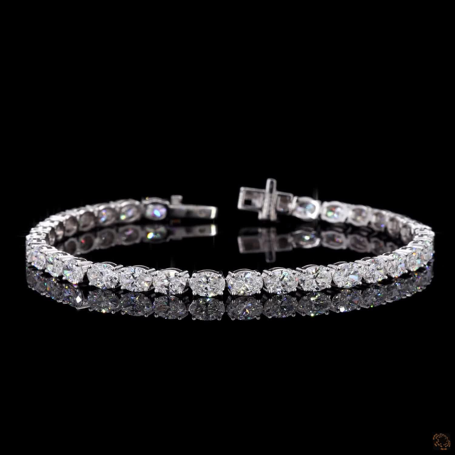 8.43 Ct East-West Oval Cut Tennis Bracelet in 14K White Gold | Horizontal Oval Eternity Line Bracelet