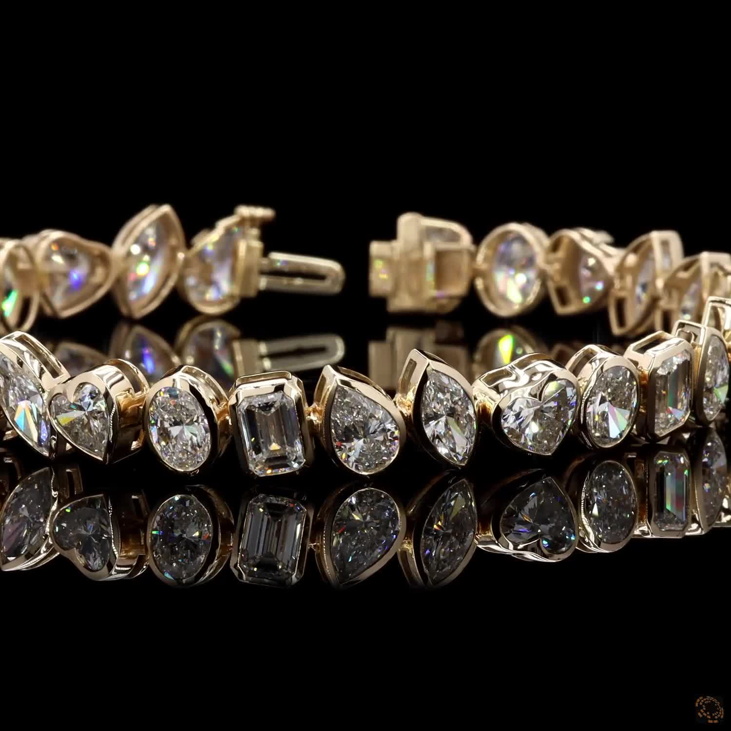 16.49 Ct Multi-Shape Bezel Set Moissanite Confetti Fancy Bracelet in 14K Yellow Gold | Mixed Cut Fancy Diamond Alternative Line Bracelet