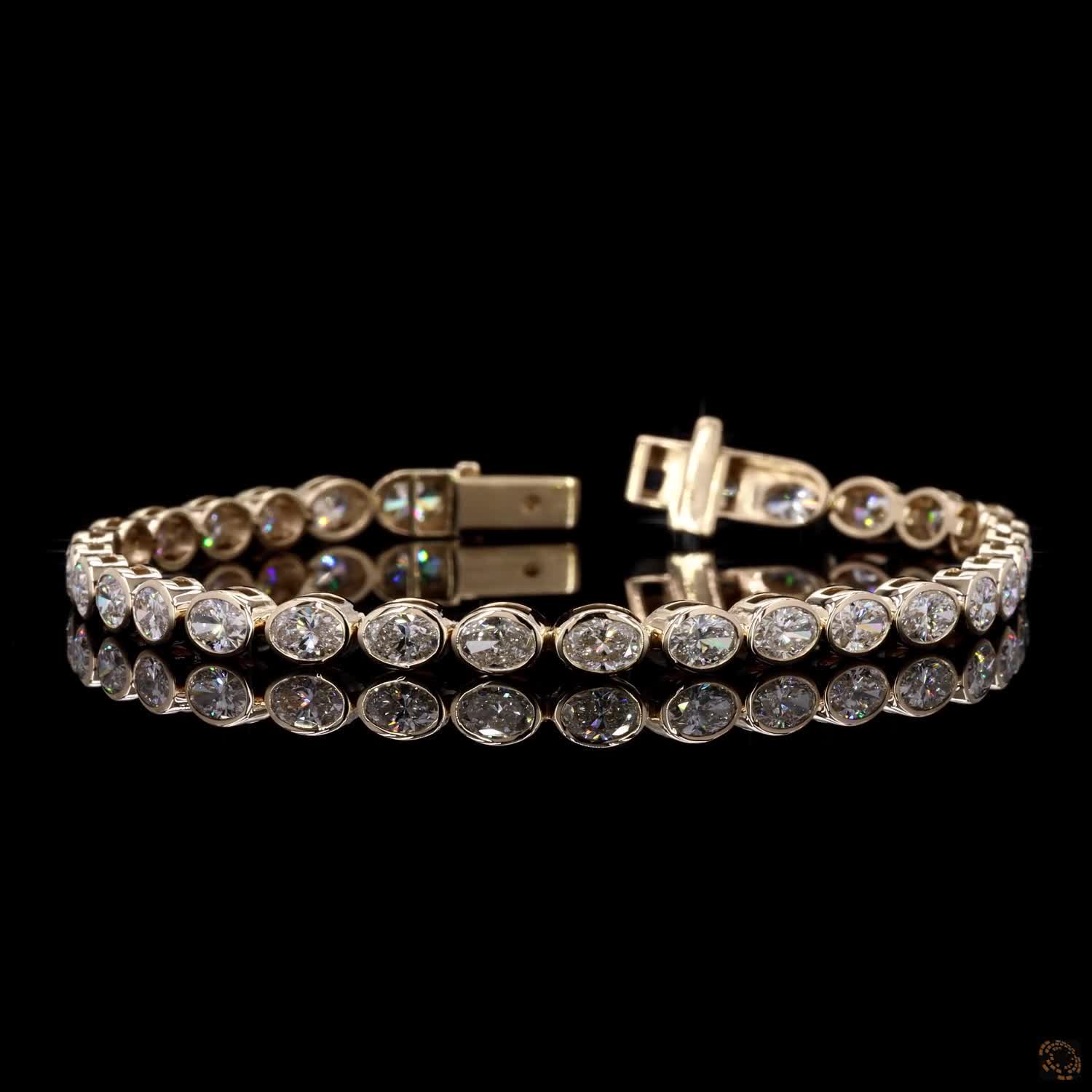 7.68 Ct SEO Product Titles Primary SEO Title: East-West Oval Cut Bezel Set Fancy Bracelet in 14K Yellow Gold | Bezel Oval Eternity Line Bracelet