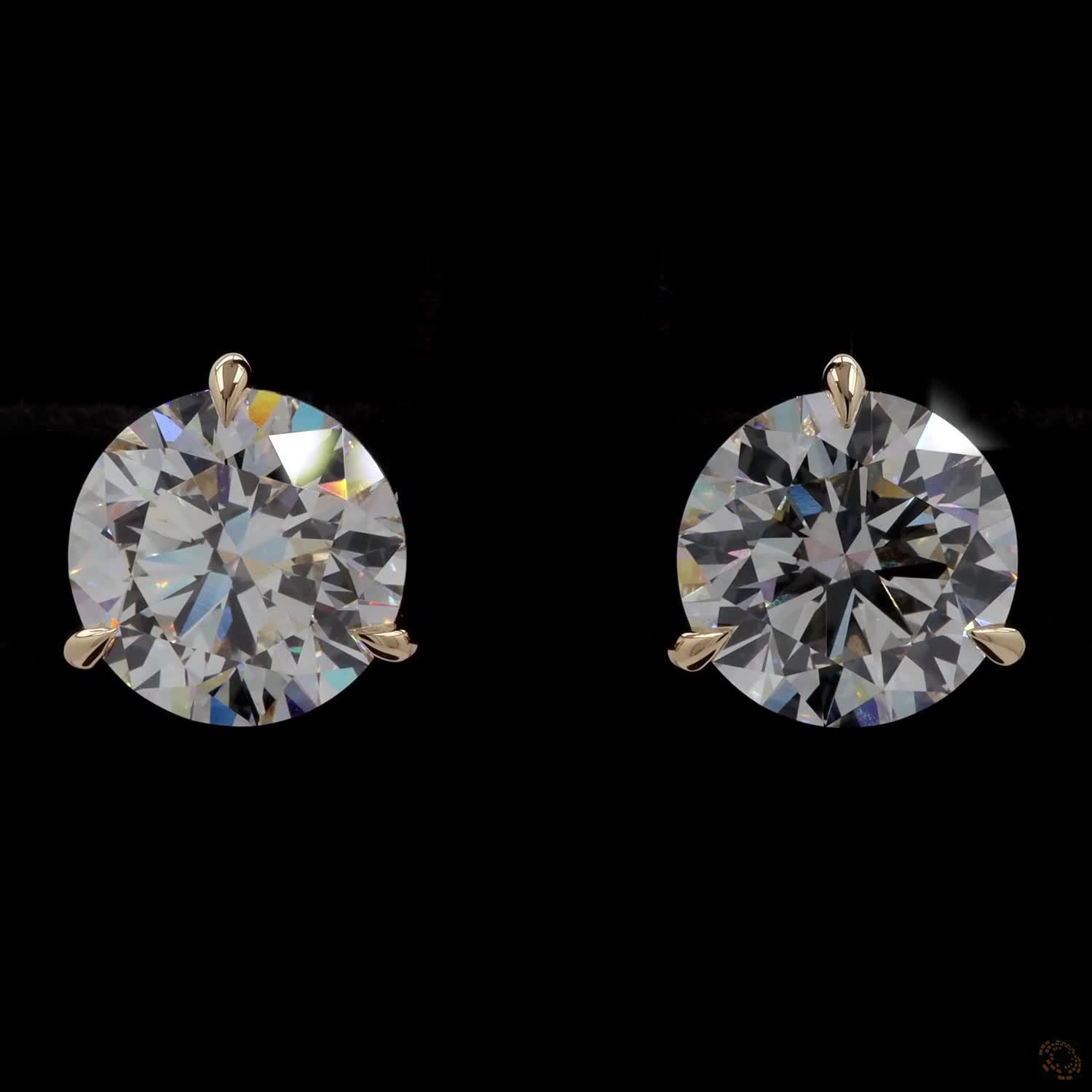 5.10 Ct Classic Round Cut Diamond Solitaire Stud Earrings in 14K Yellow Gold | 3-Prong Martini Setting