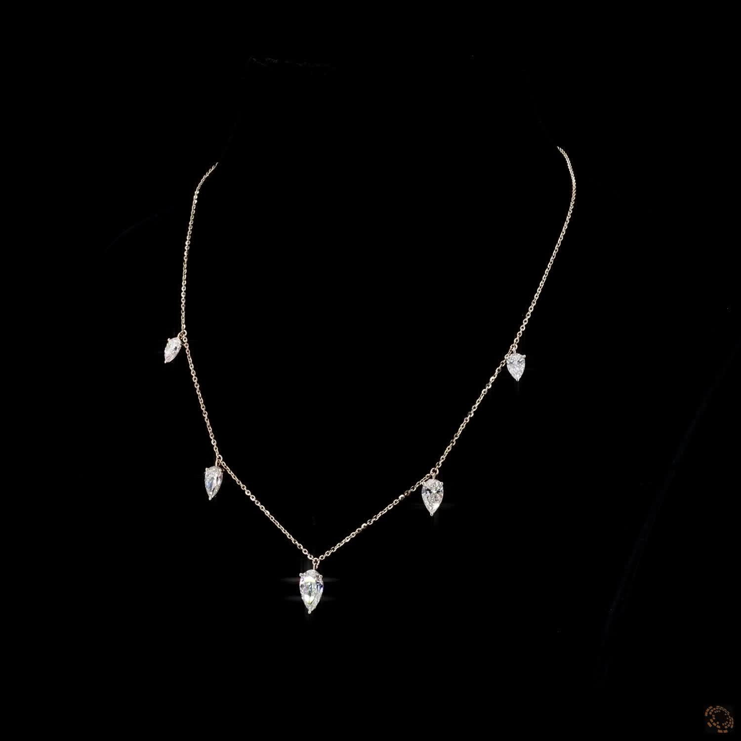 5.34 Ct Pear Cut Diamond Drop Station Choker Necklace in Rose Gold