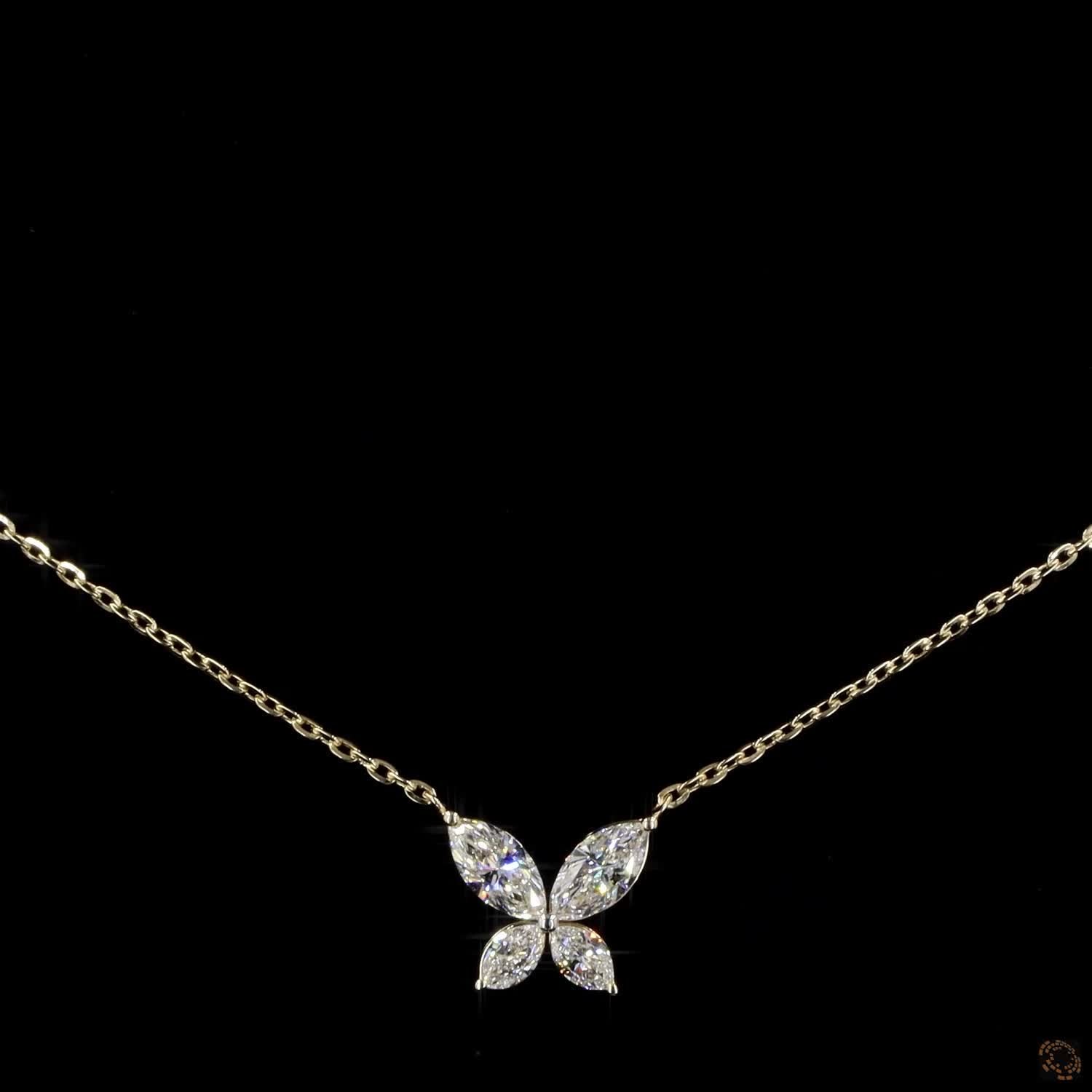 6.46 Ct Marquise Diamond Butterfly Necklace in Yellow Gold | Elegant Diamond Butterfly Jewelry