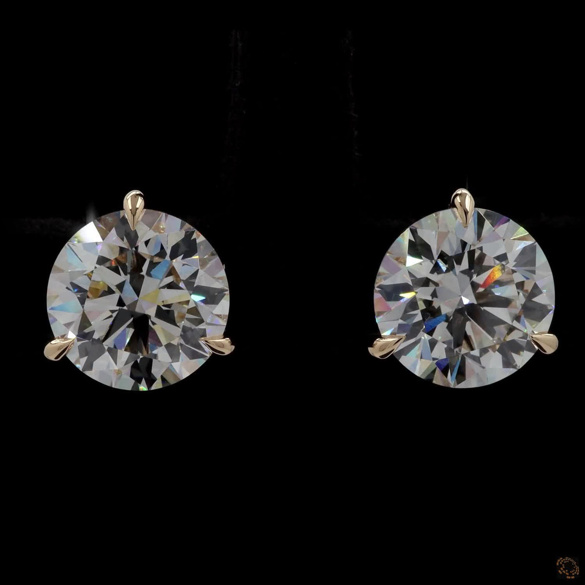 3.18 Ct 14K Yellow Gold Round Cut Diamond Solitaire Stud Earrings