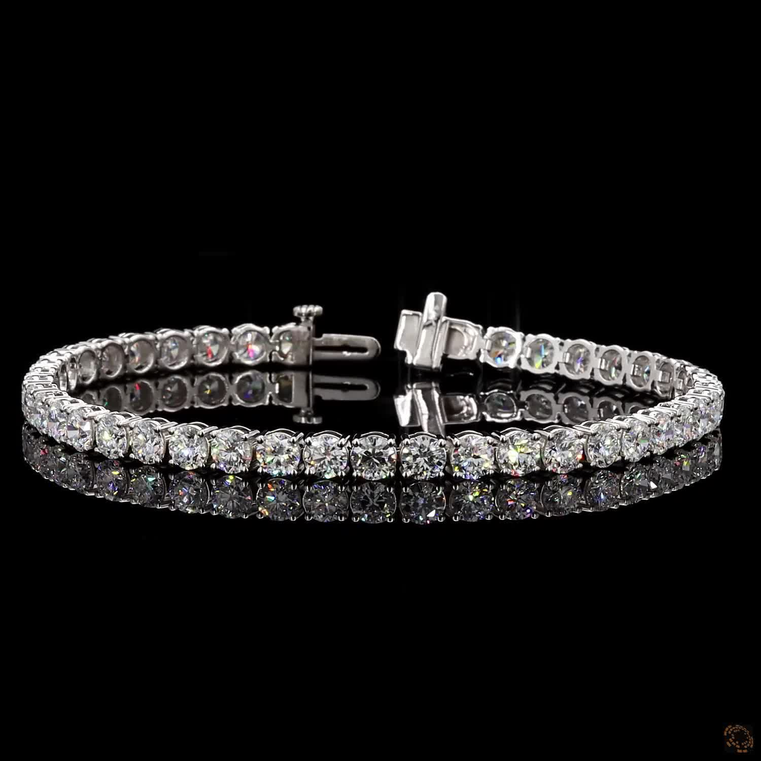 9.92 Ct 14K White Gold Graduated Round Tennis Bracelet with Double Latch Box Clasp