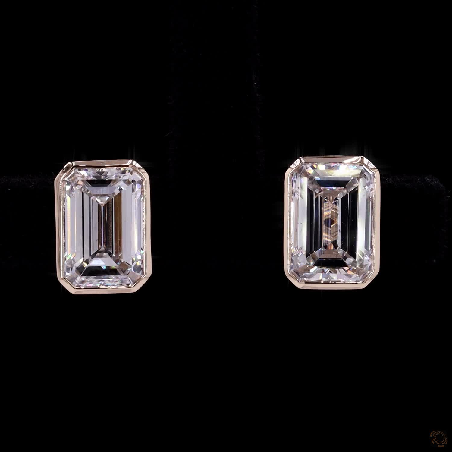 4.09 Ct Yellow Gold Bezel Emerald Cut Solitaire Studs