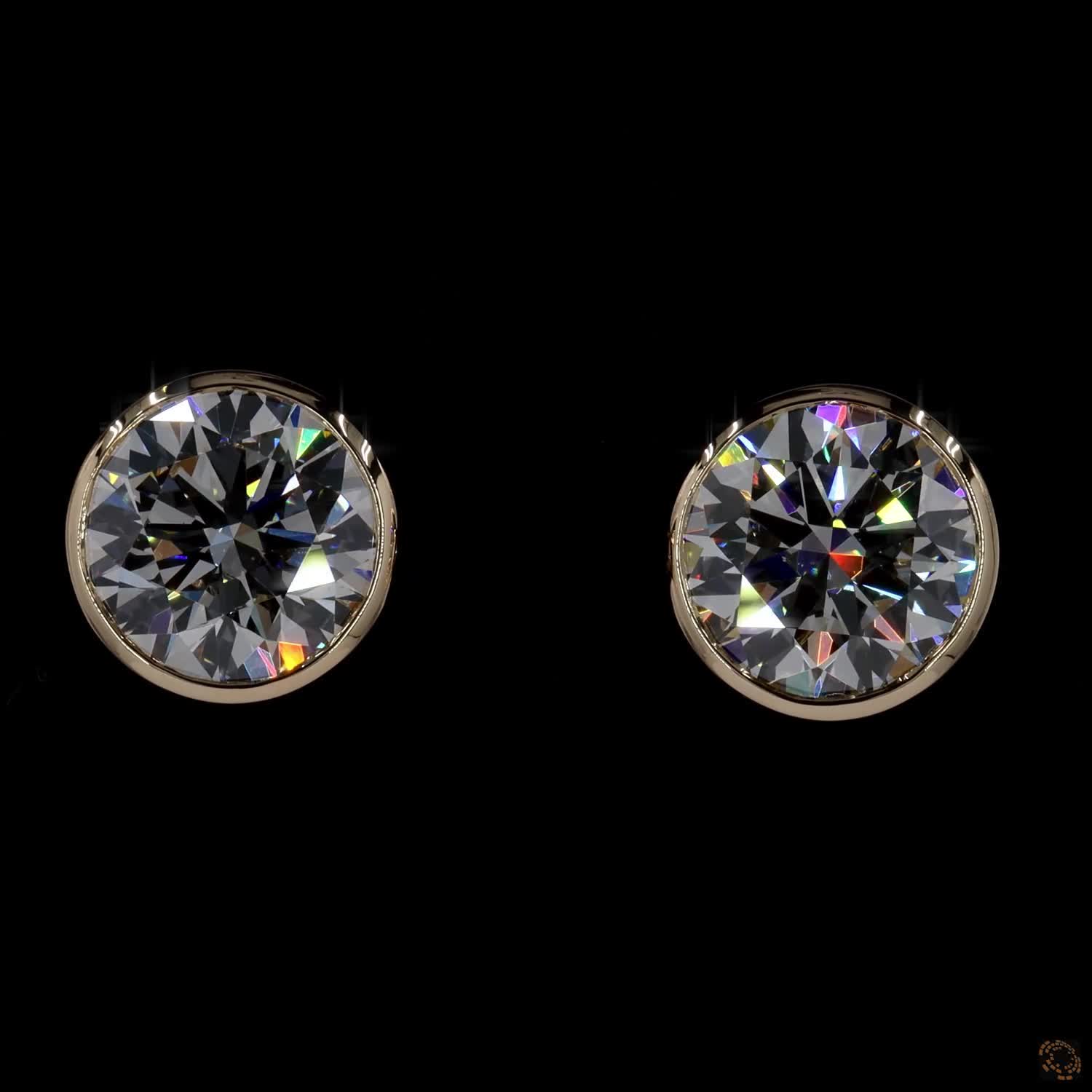 4.11 Ct Bezel-Set Round Diamond Stud Earrings in 14K Yellow Gold