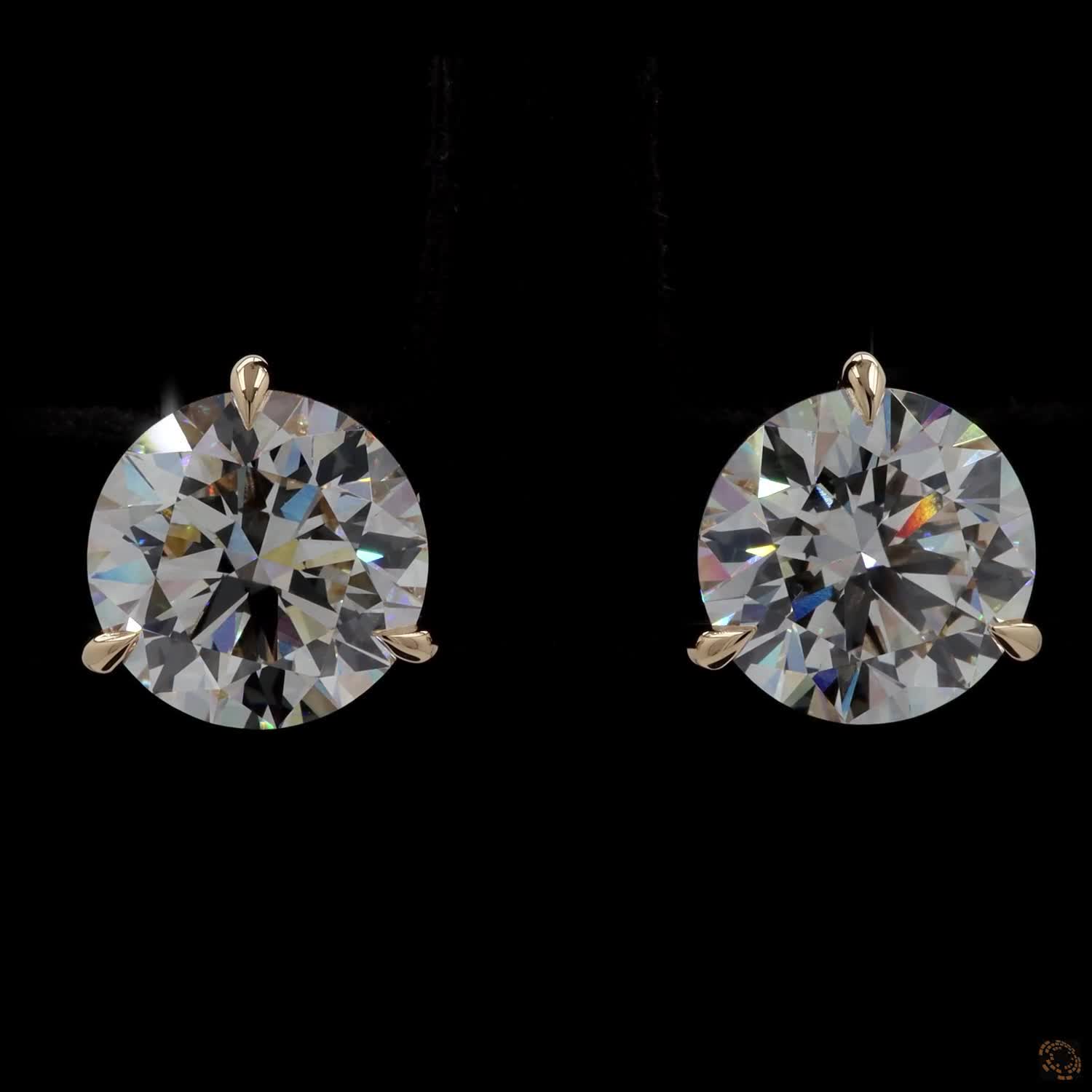 3.07 Ct 14K Yellow GOLD Round Shape Studs Earring