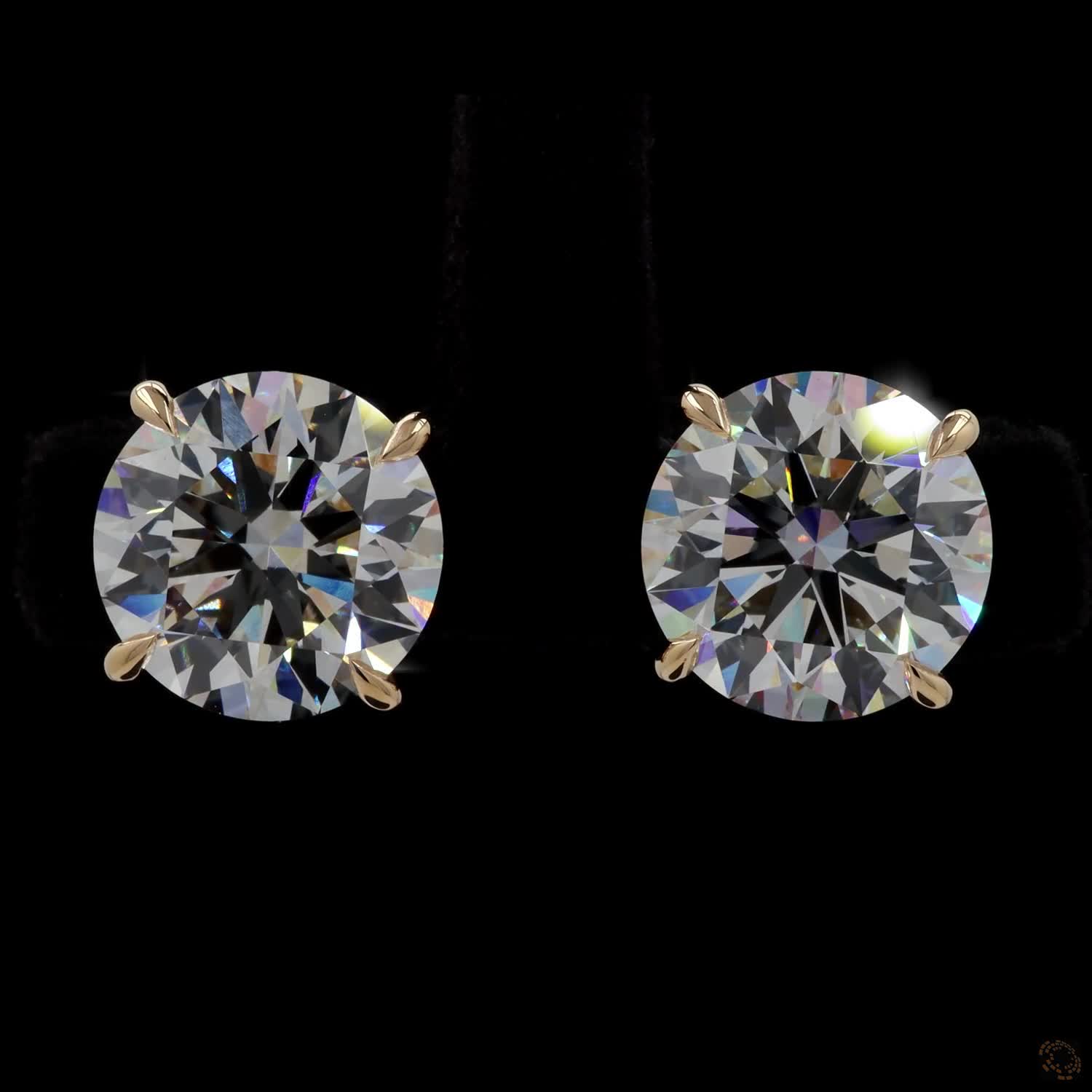 8.03 Ct Classic Round Cut Diamond Solitaire Stud Earrings in 14K Yellow Gold | 4-Prong Claw Setting with Friction Backs