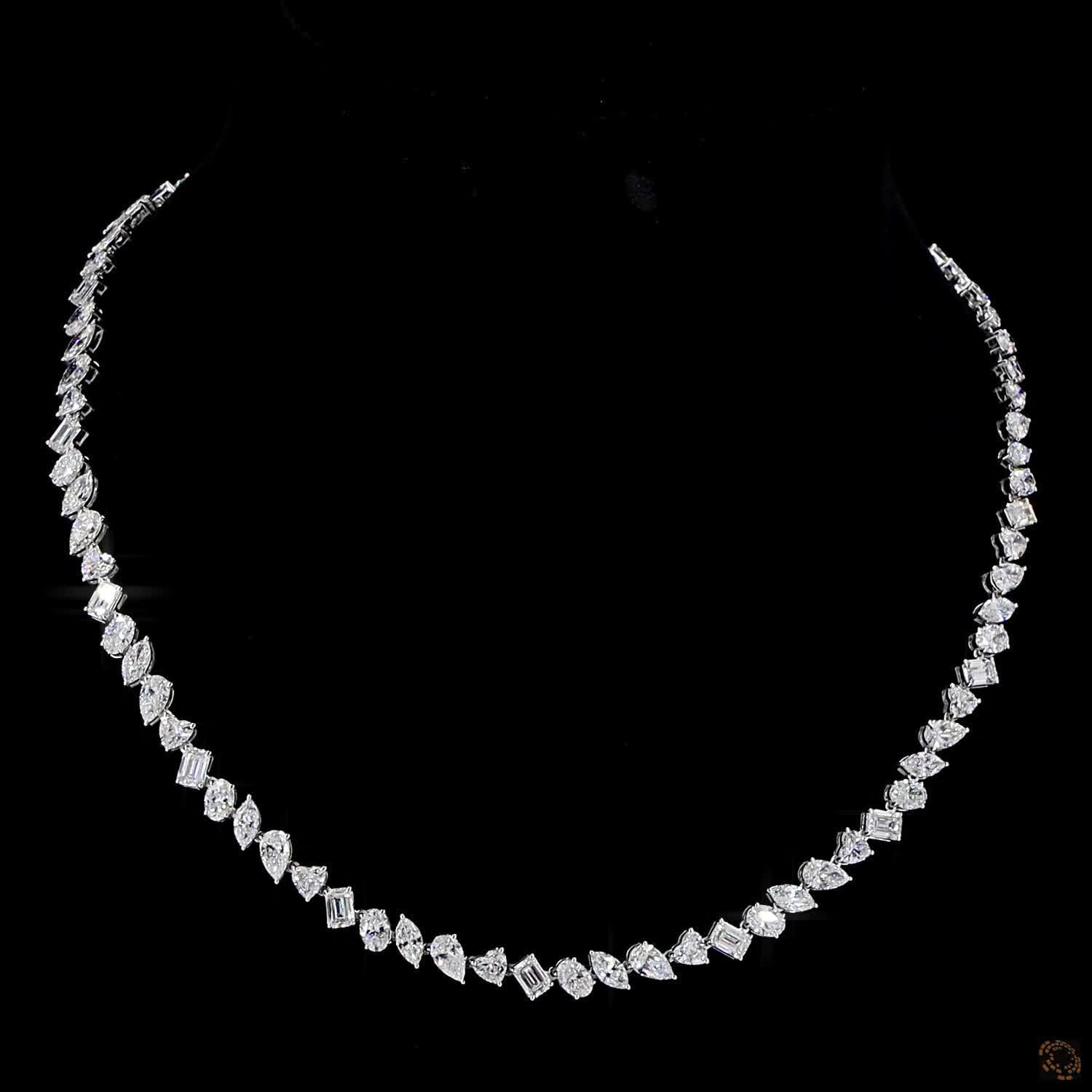 20.95 Ct Multi-Shape Fancy Cut Diamond Eternity Tennis Necklace