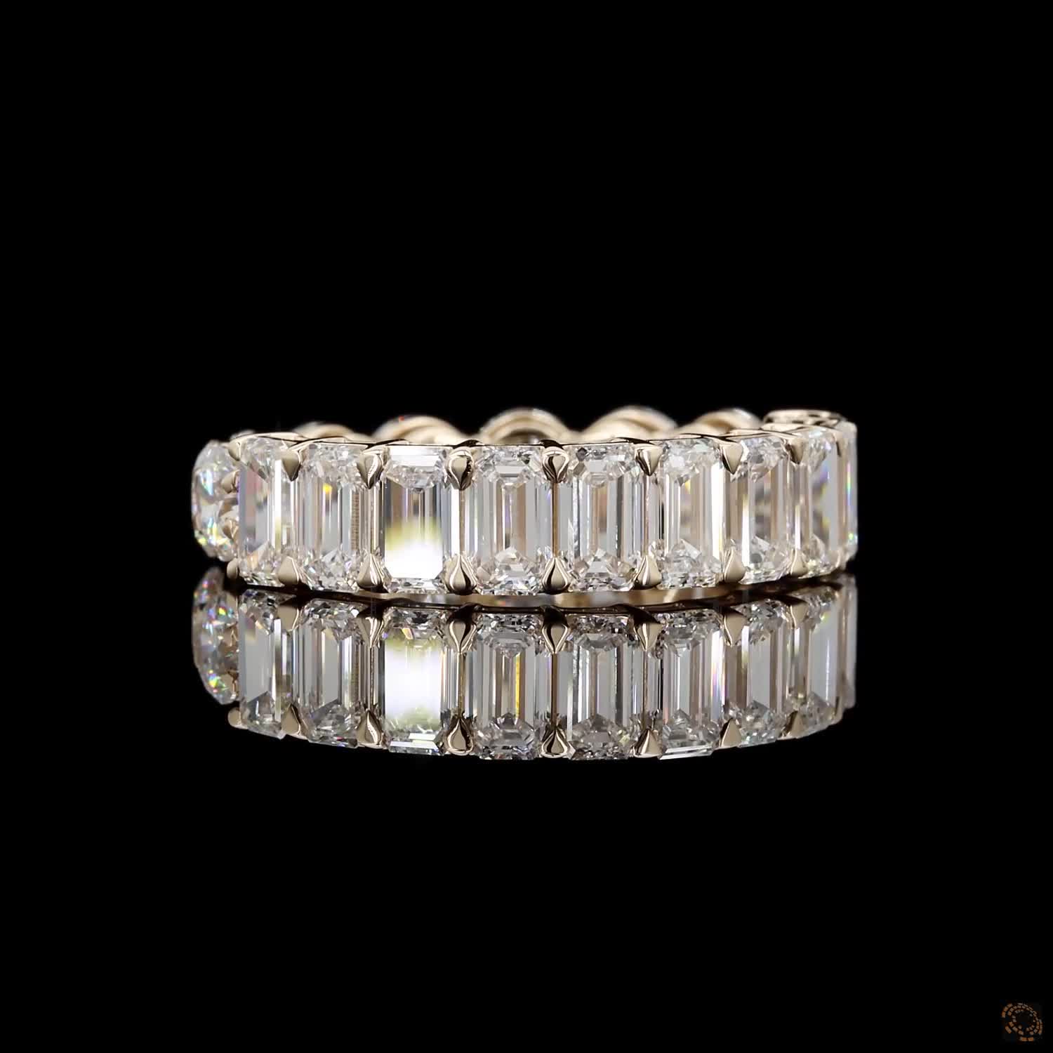 5.45 Ct Half Round Half Emerald Cut Diamond Eternity Ring | Multi-Shape Wedding Band in 14K Yellow Gold