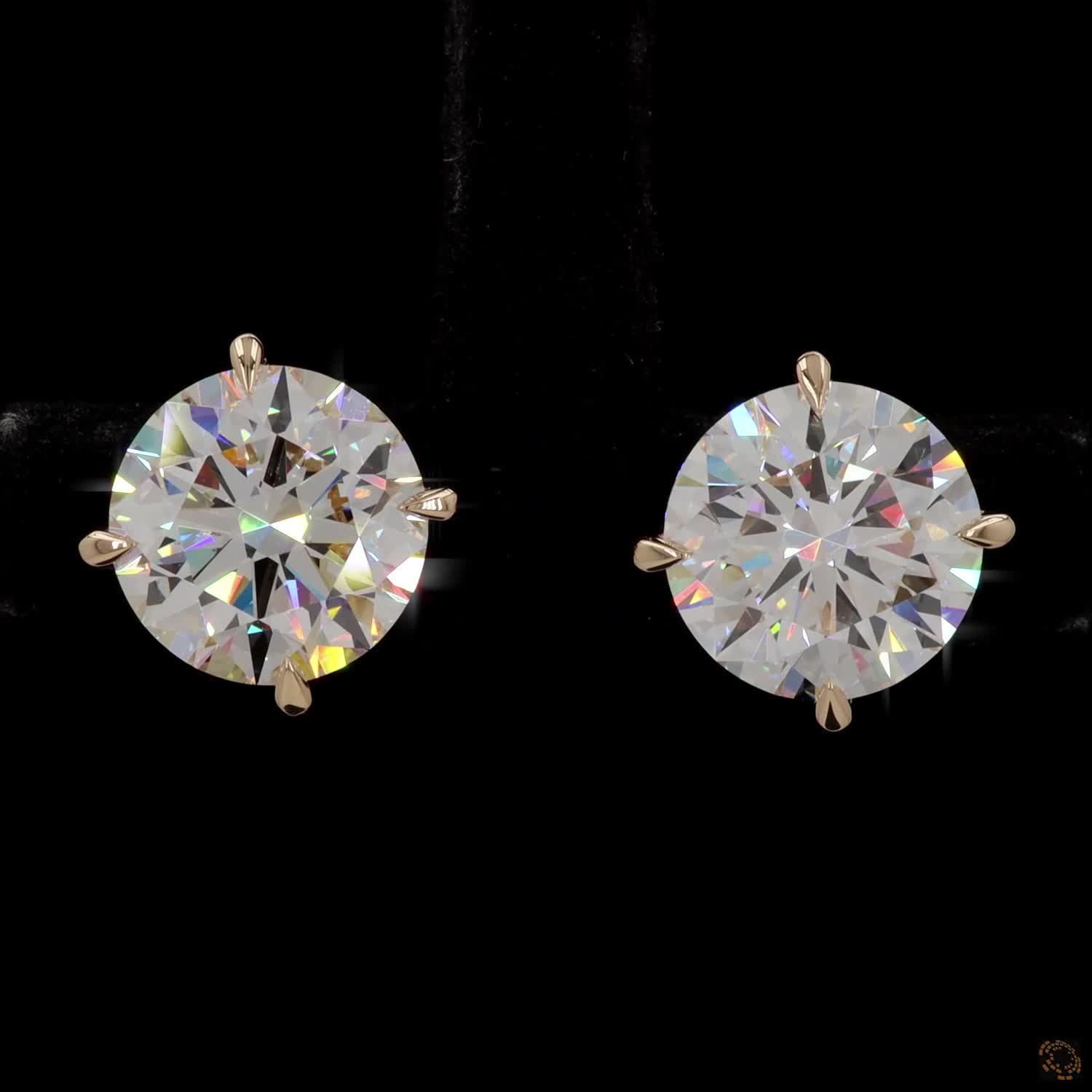 6.08 Ct Round solitaire diamond studs, yellow gold diamond stud earrings, classic round diamond earrings, 4-prong diamond studs yellow gold, brilliant cut diamond studs