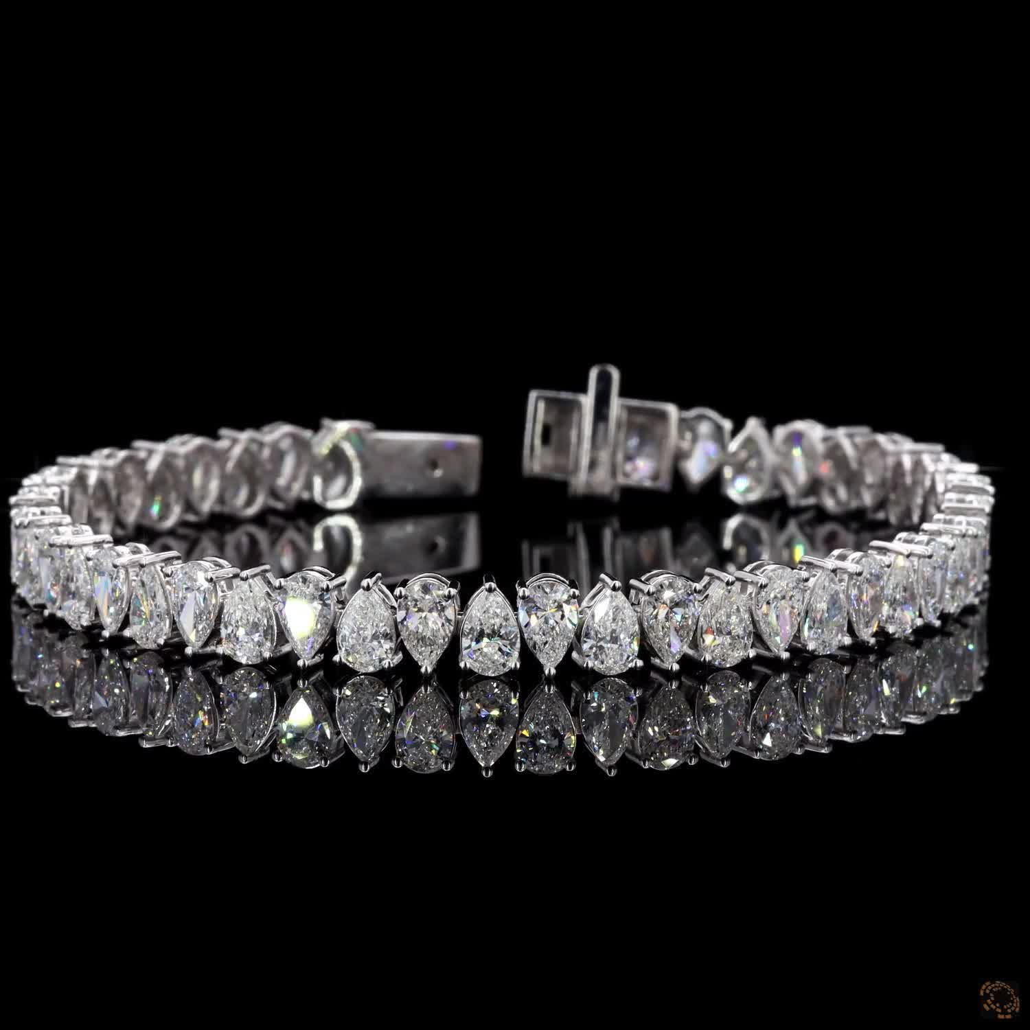 11.83 Ct 14K White Gold Pear Cut Fancy Bracelet with Double Safety Clasp
