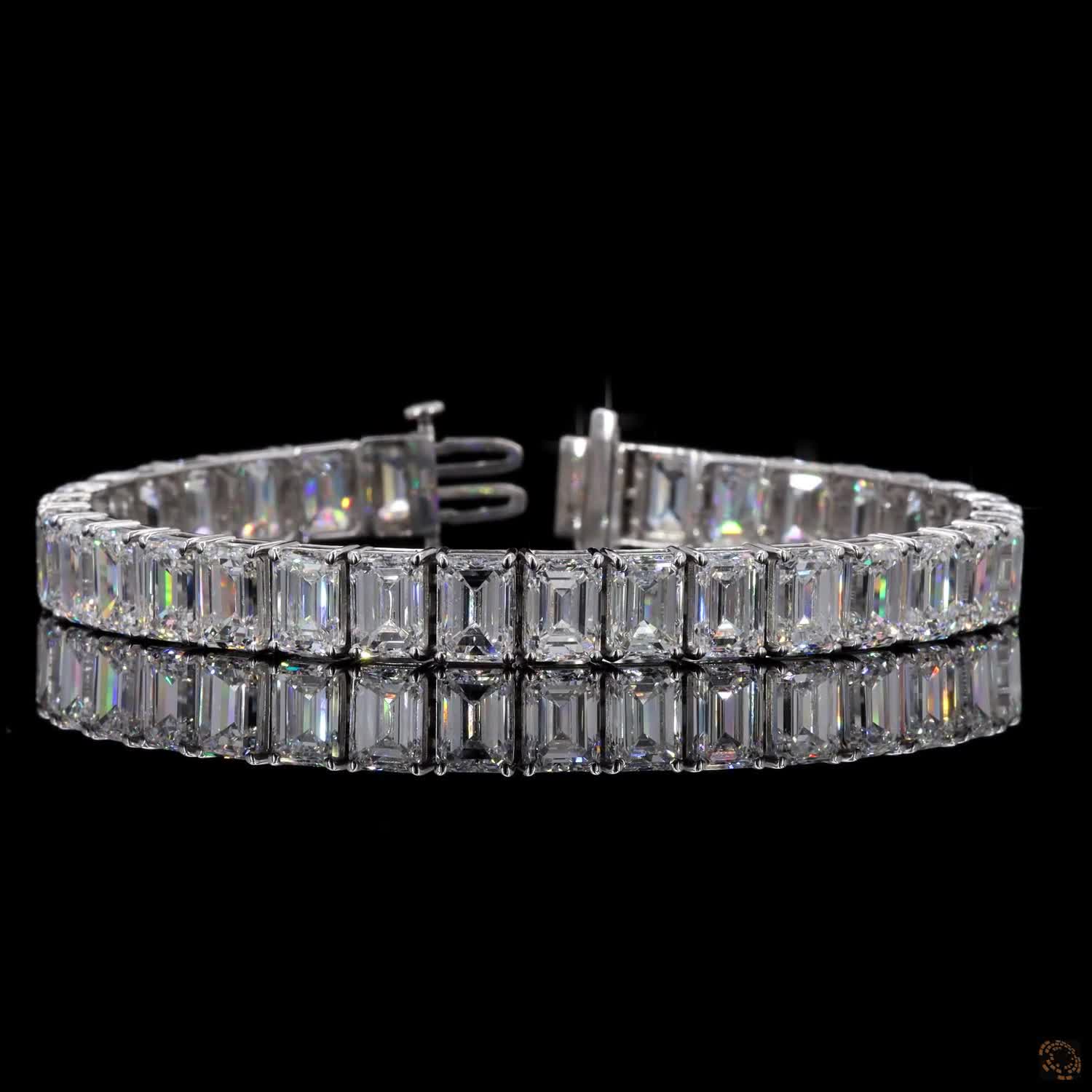 38.76 Ct Emerald Cut Moissanite Tennis Bracelet in 14K White Gold | Vertical North-South Emerald Diamond Alternative Line Bracelet